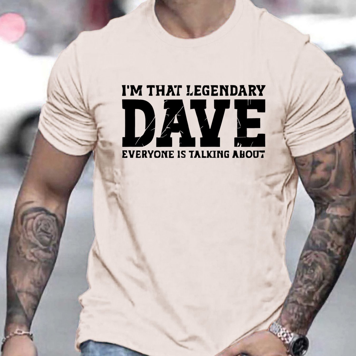 TEMU 1pc Men's Casual Crew Neck T-shirt, "i'm That Dave" Print, Polyester Knit Fabric With Slight Stretch, Regular Fit, Summer Fashion Top For Adults