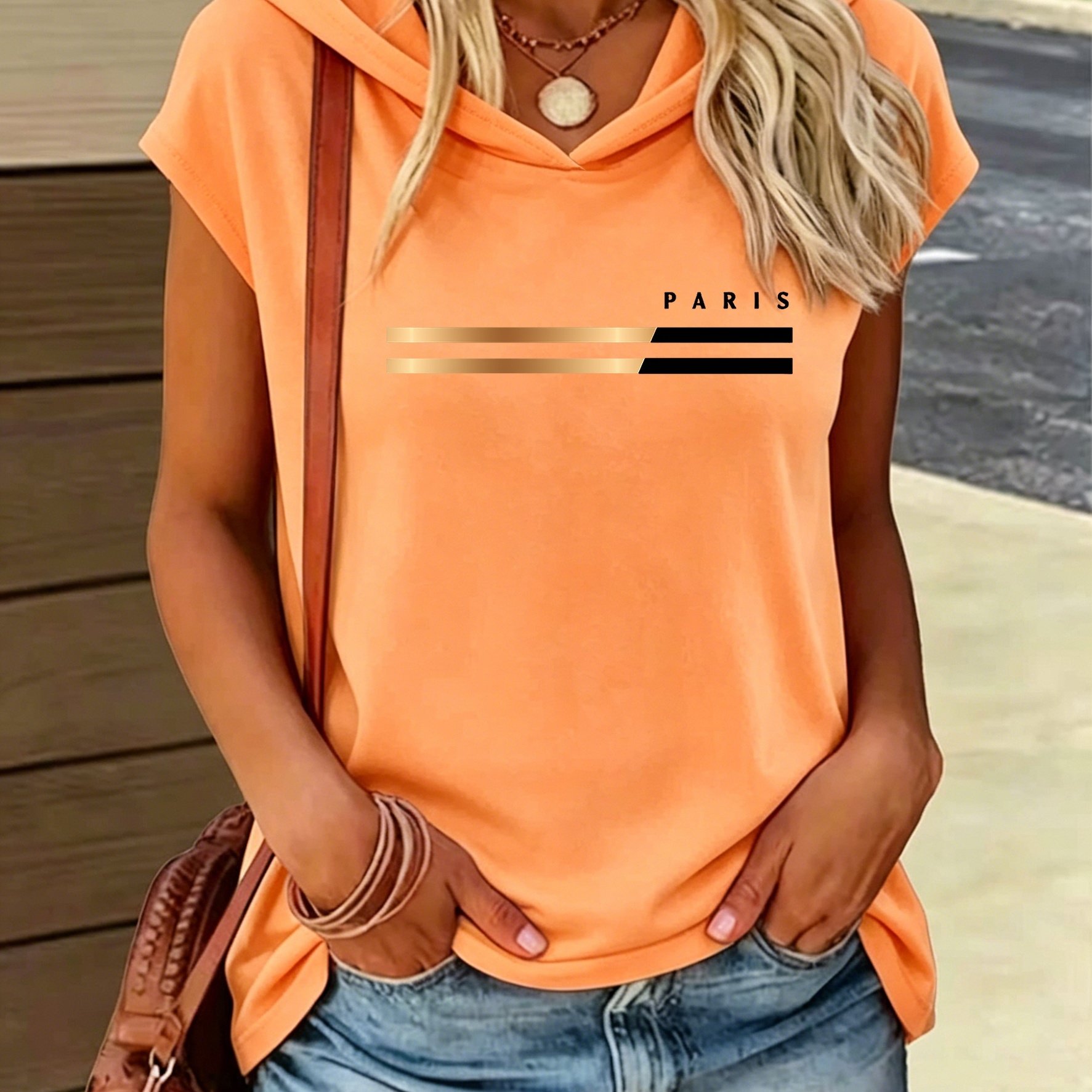 1pc Women's Y2k Style Hooded T-shirt - Black & Golden Contrast Short Sleeve Top With Hood, Loose Fit Blouse Suitable For Gym, Casual Wear, Layering, Soft Breathable Summer Outfits