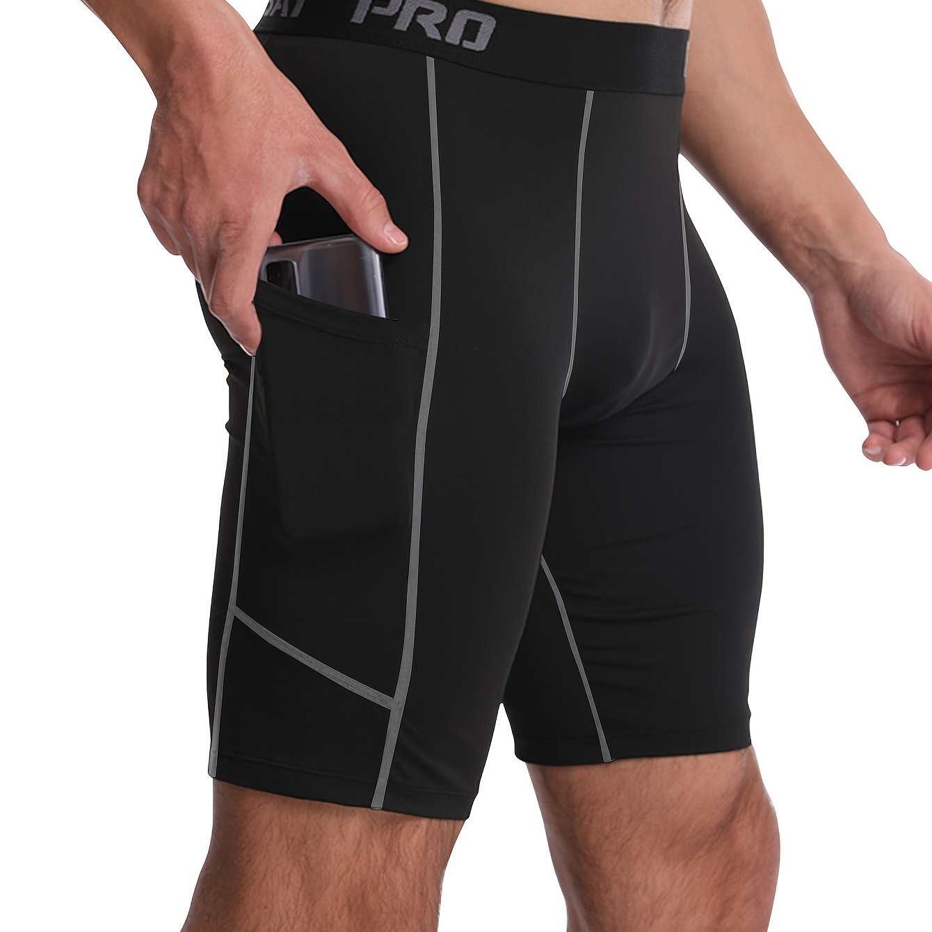 TEMU 1パック メンズフィットネスボクサーブリーフ ポケット付き、速乾ロングレッグコンプレッションスポーツショーツ