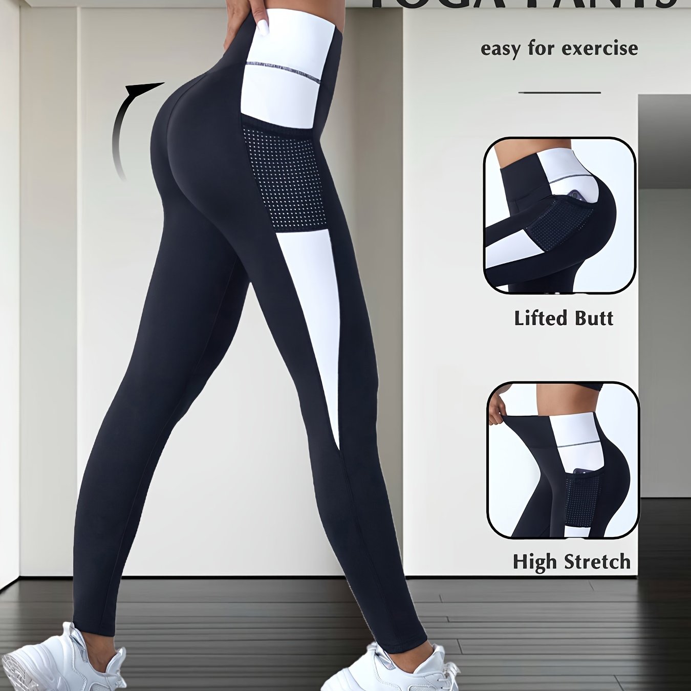 Image of 1pc Outdoor Pants, Color Block Contrast Splicing, Side Pockets, High Waist, Leggings, Lifting, Women's Yoga Pants For Fitness And Sports