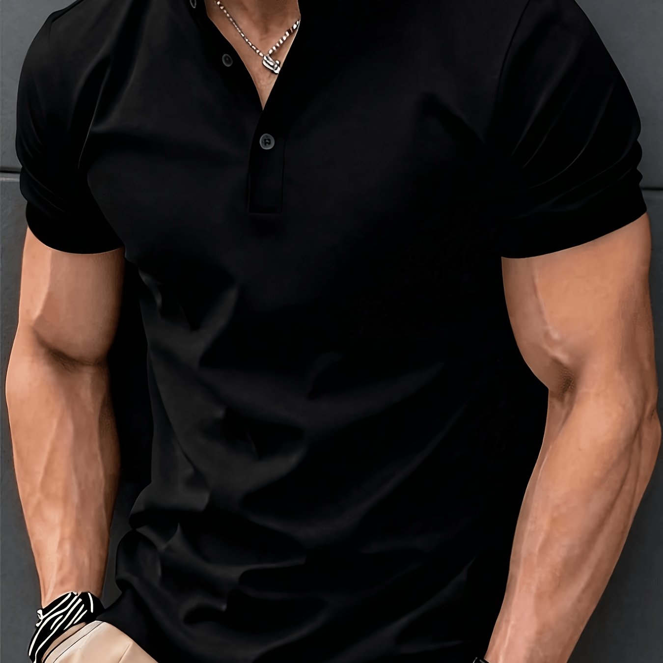 TEMU Solid Color Henley Neck Short Sleeve Shirt, Casual Essential Item, Must-have Summer Wardrobe Staple