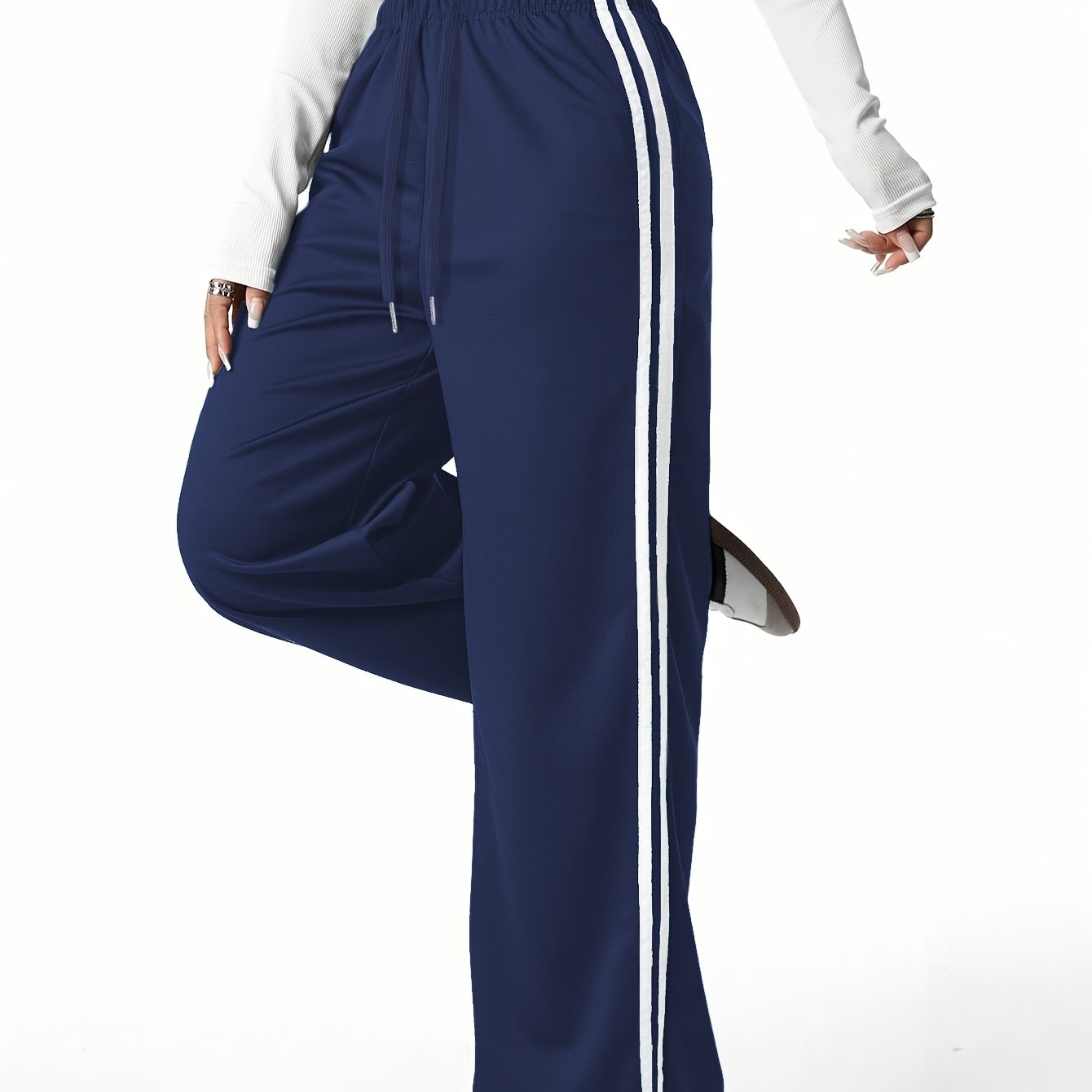 TEMU Solid Color Straight-leg Athletic Pants With Drawstring Waist - Stretchable Casual Outdoor Workout Trousers Suitable For Gym,, Casual Attire -