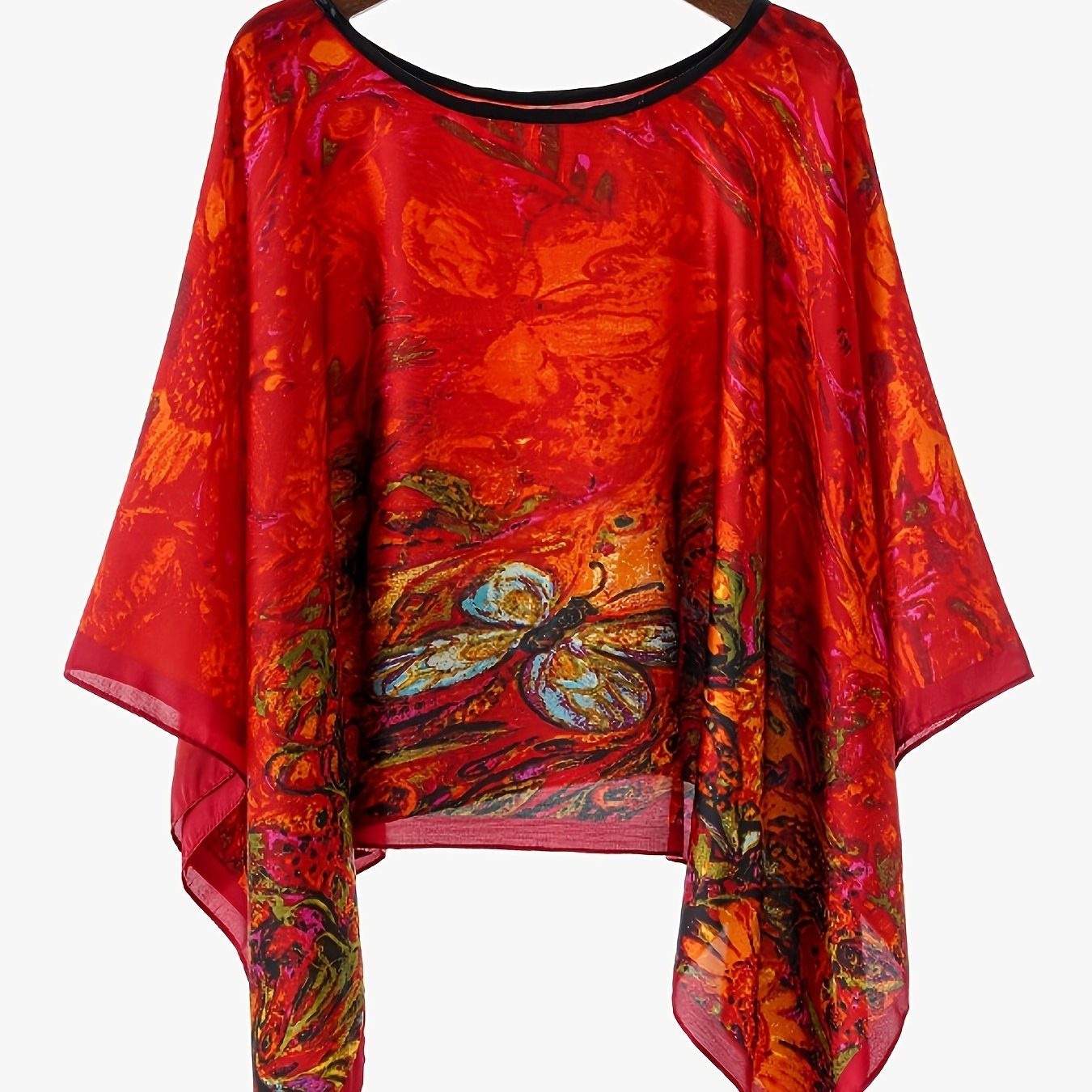 TEMU Brocade High-end Women's Summer Travel Sunscreen Geometric Tropical Print Sunscreen Clothing Bohemian Style Slightly Artifact! Loose Breathable