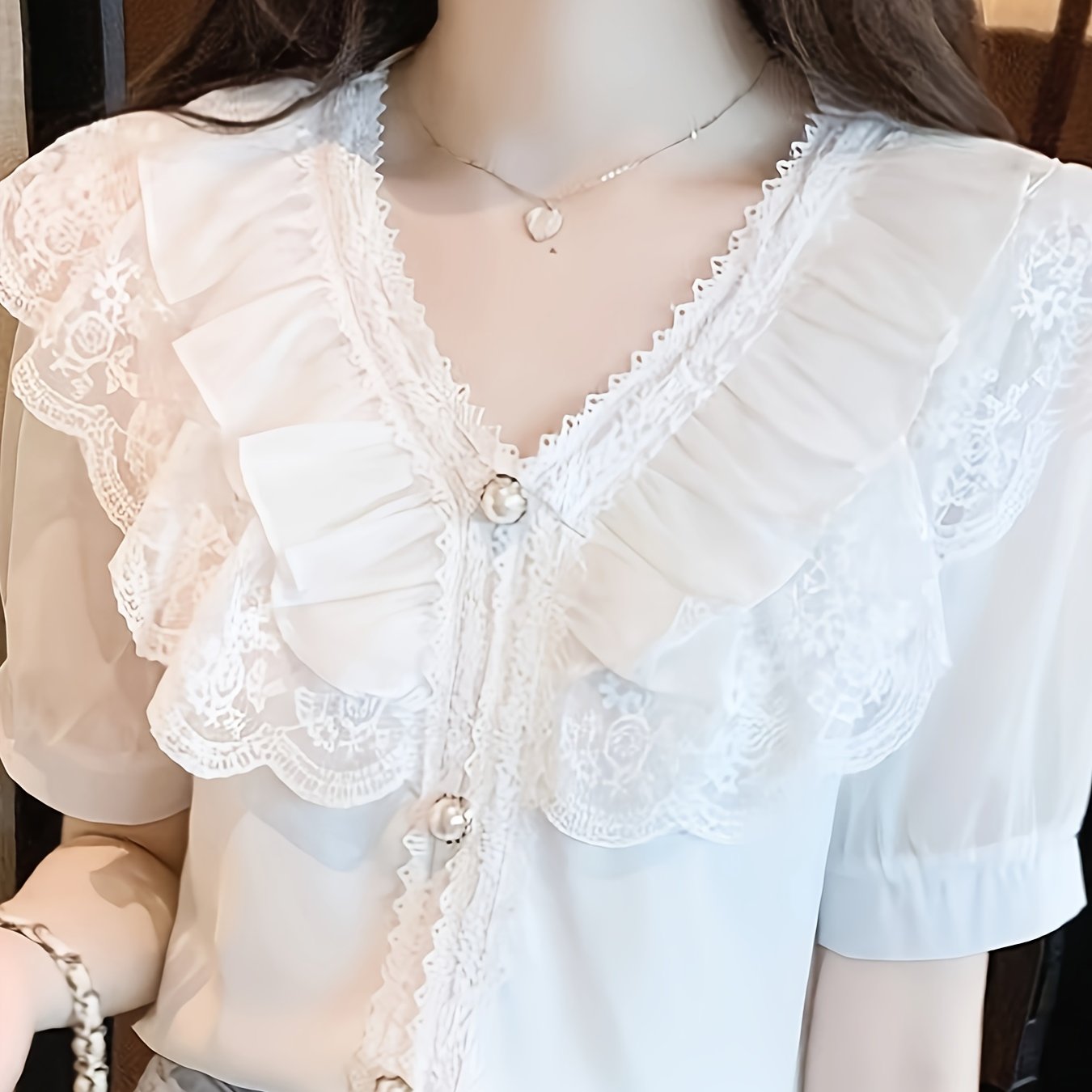 TEMU Fashion Lace Trim Short Sleeve Top