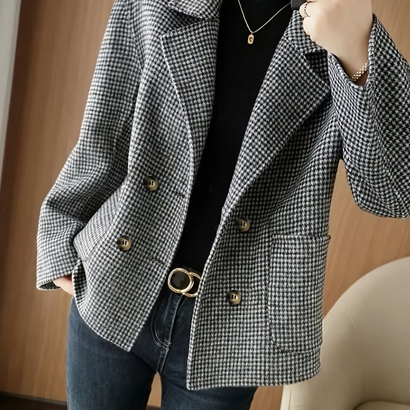 TEMU Veste de costume d'automne/hiver pour femme, taille standard, et , avec doublure — Double pour tenue professionnelle formelle et décontractée,