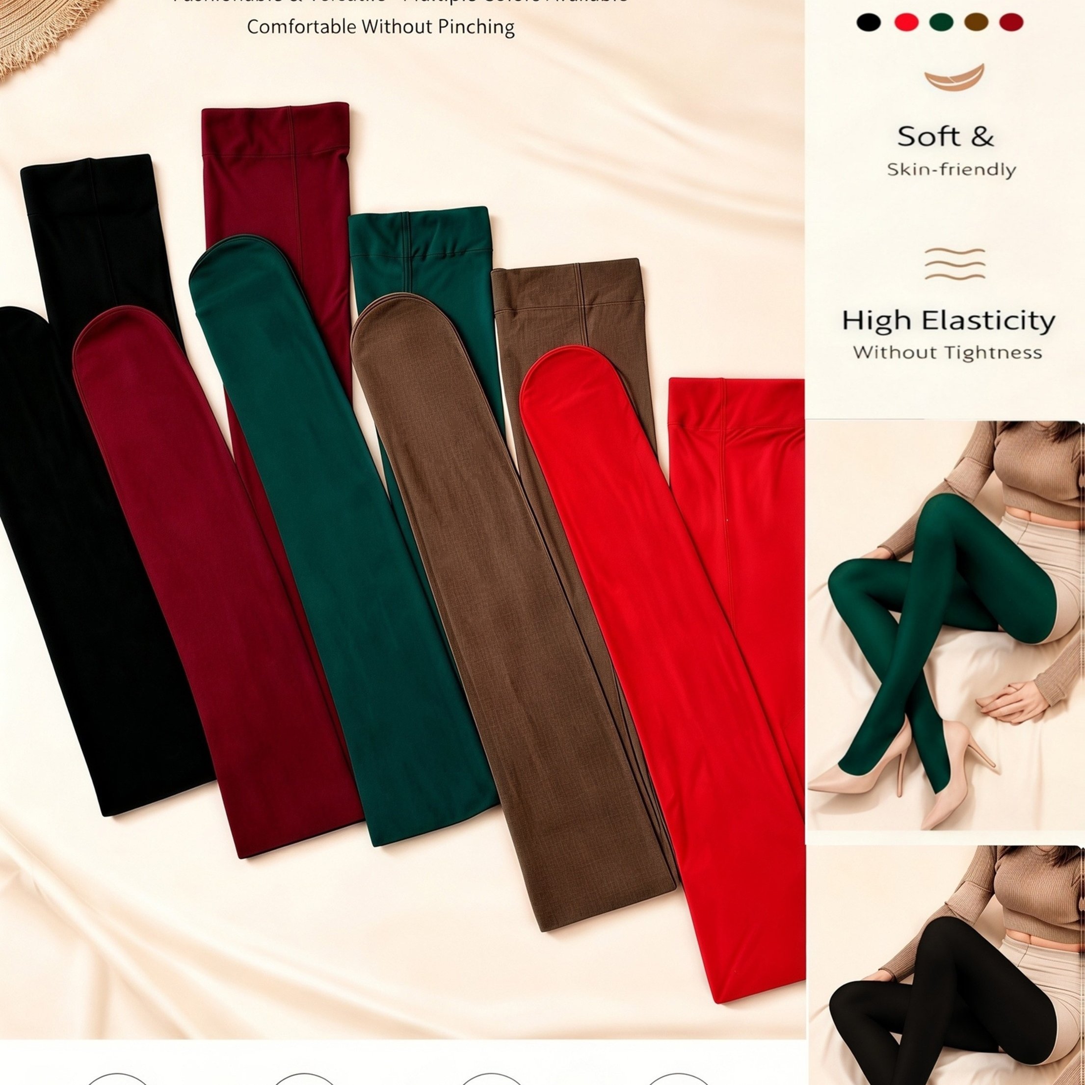 TEMU 5 Confezioni di Collant in Velluto Vintage Multicolore Eleganti a Vita Elasticizzati Traspiranti Sexy da Pendolare per Uso Shopping Feste Uscite