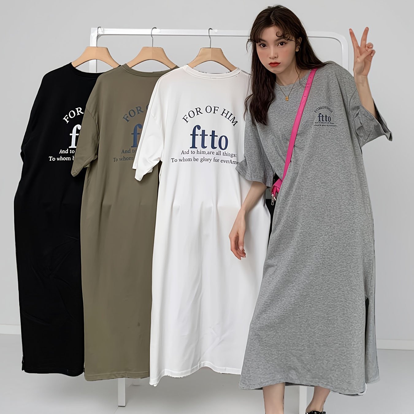 TEMU プラスサイズ 万能通勤ロングスカート 夏 韓国風 レディース ルーズフィット 膝上スリット カジュアル シンプル レタープリントドレス 少しぽっちゃりした体型を美しく見せる 和風 優しい印象
