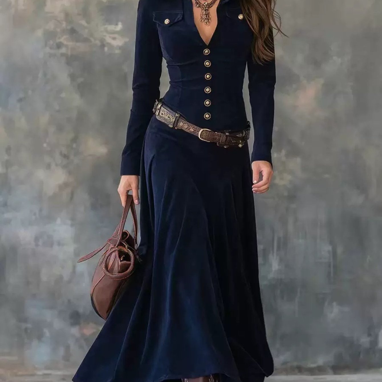 TEMU robe-chemise à manches longues pour femme automne-hiver 2026, avec boutons et ceinture offerte, robe longue et polyvalente pour