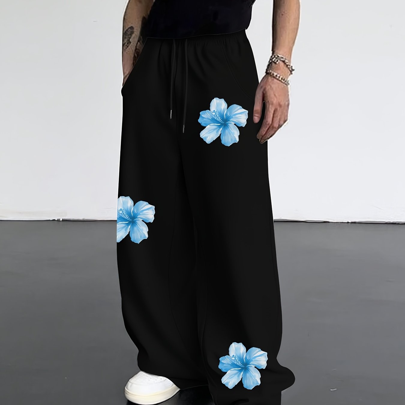 TEMU Scattered Print Sweatpants, Floral Men's Casual Long Pants