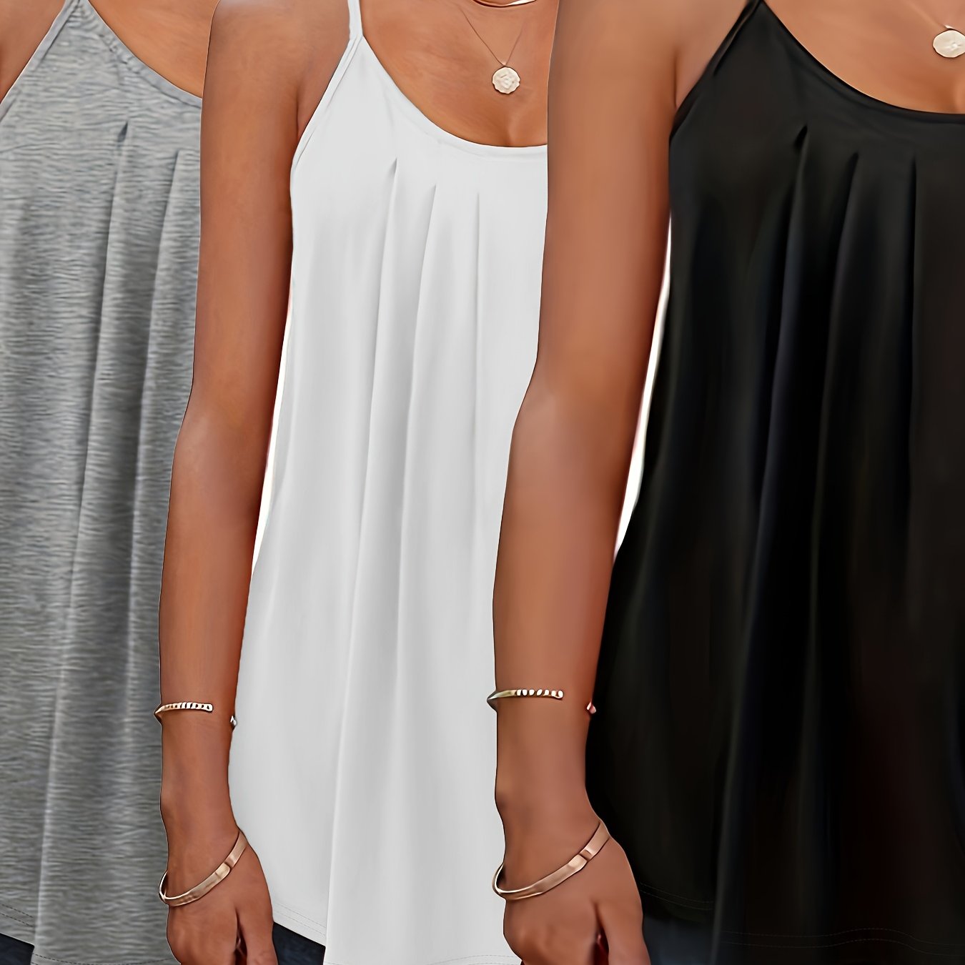Plus Size - Plus Size - New European And 3pcs Set Spring/summer Elegant, Round Neck, Solid Color, Medium Elasticity Plus Size Camisole Vest