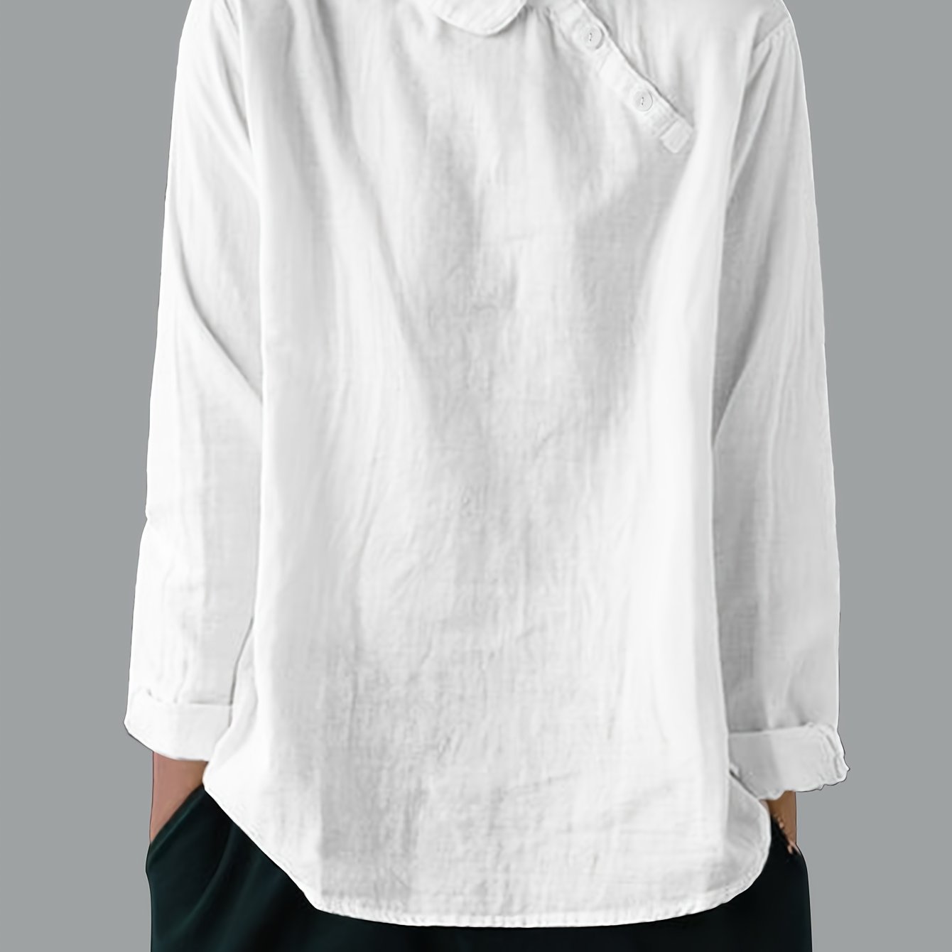Solid Color Loose-fit Long-sleeve Pullover With Lapel