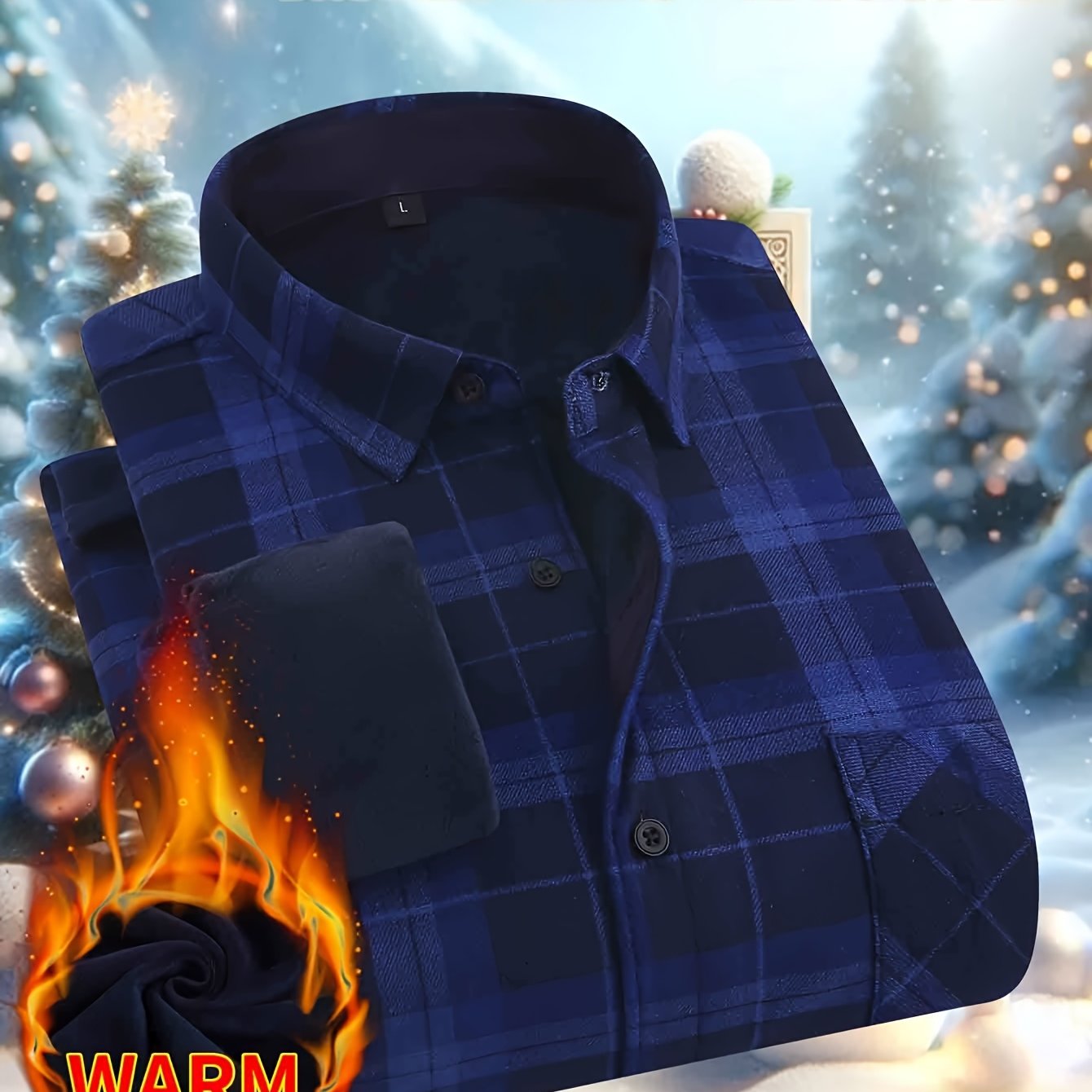 TEMU Men's Thermal Winter Shirt Fleece Lined Cold Weather Snow Outdoor Multiple Pockets Work