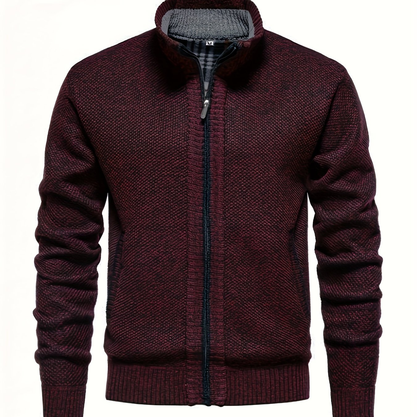 TEMU Single Piece Men's Autumn And Winter Versatile Stand Collar Knitted Shirt Jacket, Sweater For Fall And Winter, Zipper Cardigan Casual Thickened