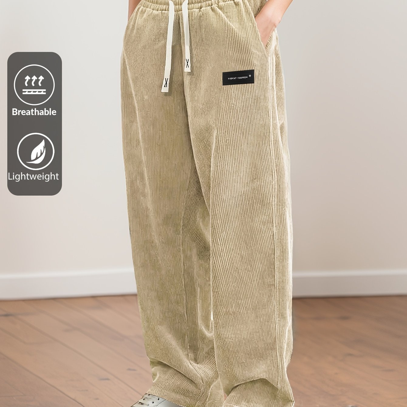 TEMU Women's Textured Straight-leg Slim Fit Long Pants, Spring/autumn Style With Drawstring Elastic Waist, Suitable For Daily Casual, S, And