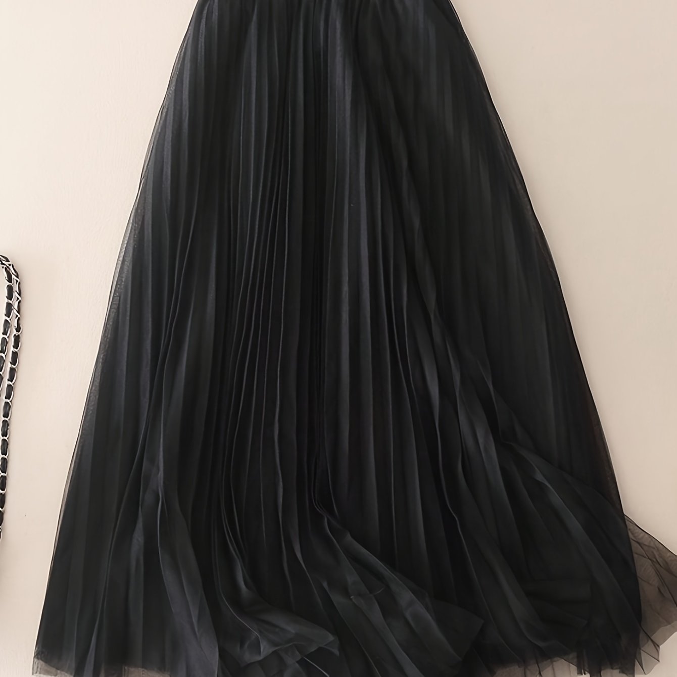 E-shop Damen Frühjahr/Sommer Uni-Farben Elastischer Bund Plissiertes Mesh A-Linien Rock