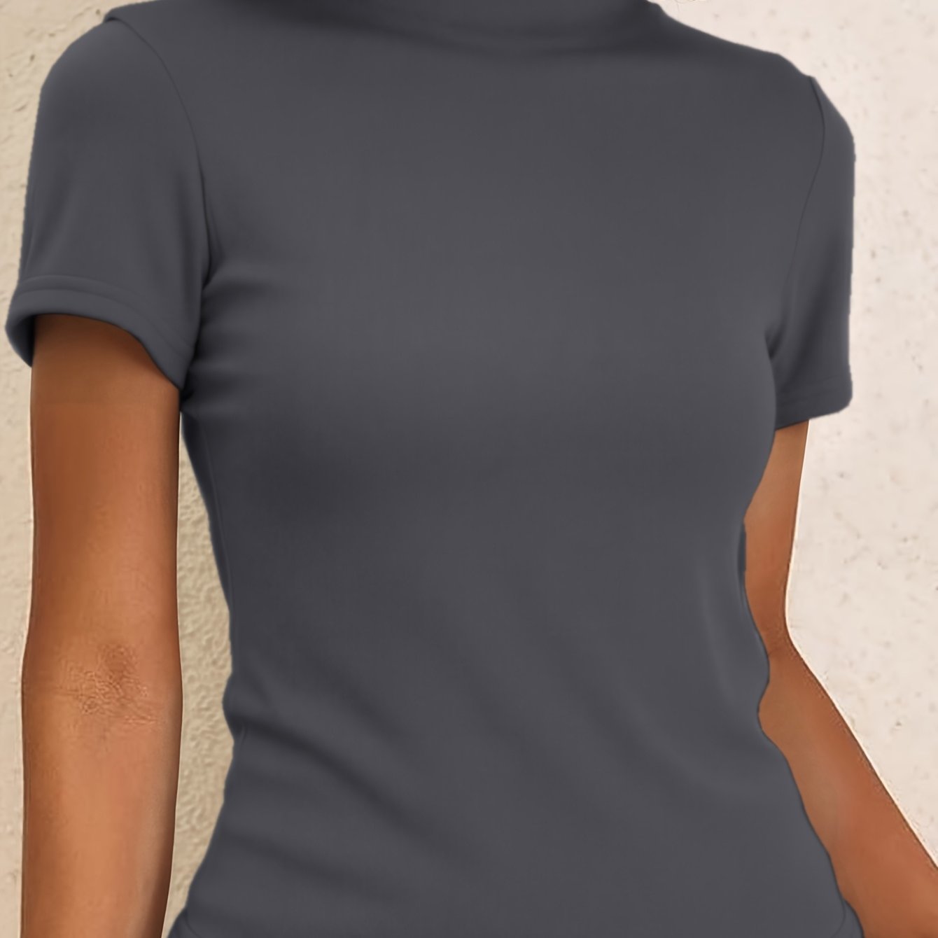 E-shop Halbhoher Kragen Kurzarm T-Shirt Damen Inneres Basishemd Frühling und Herbst Slim Fit Warme Oberteil