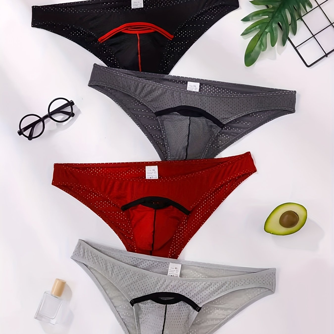 4pcs Men's U-pouch Thin Mesh Briefs