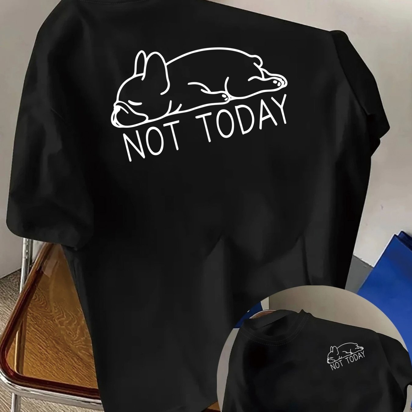 TEMU Not Today, French Bulldog Print Tshirt Short Sleeve Crew Neck Casual Top For , Women's Clothing