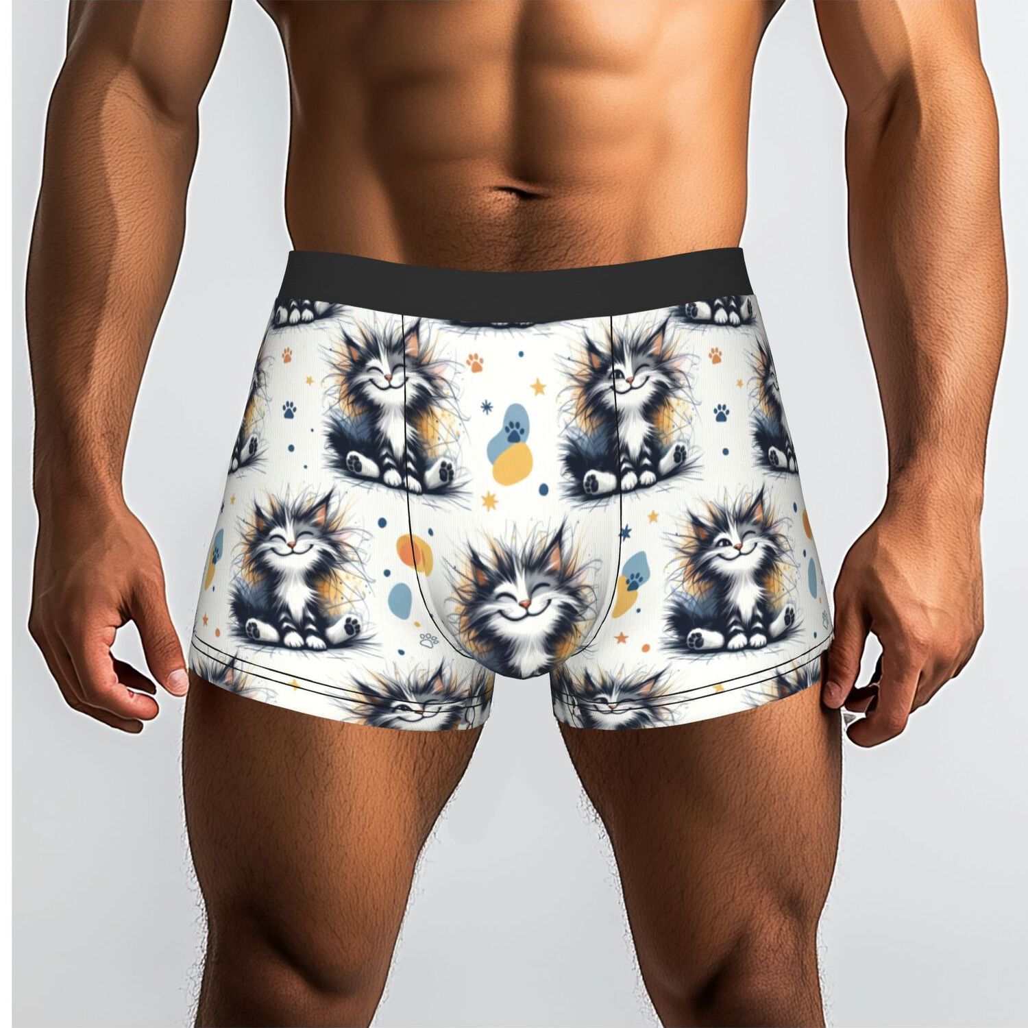 TEMU 1pc Cute Fluffy Cats Pattern Underpants Men's Panties Man Underwear Shorts Boxer Briefs