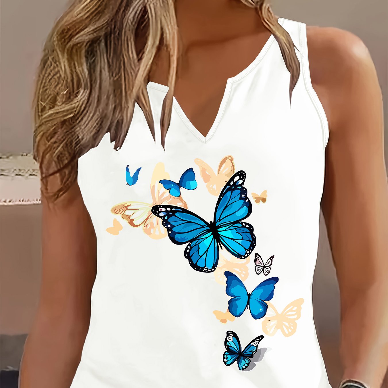 TEMU (052#) Women's Fashion Lightweight Tank Top, Print Sleeveless V-neck Vest, Breathable And Comfortable Summer Casual Versatile Top