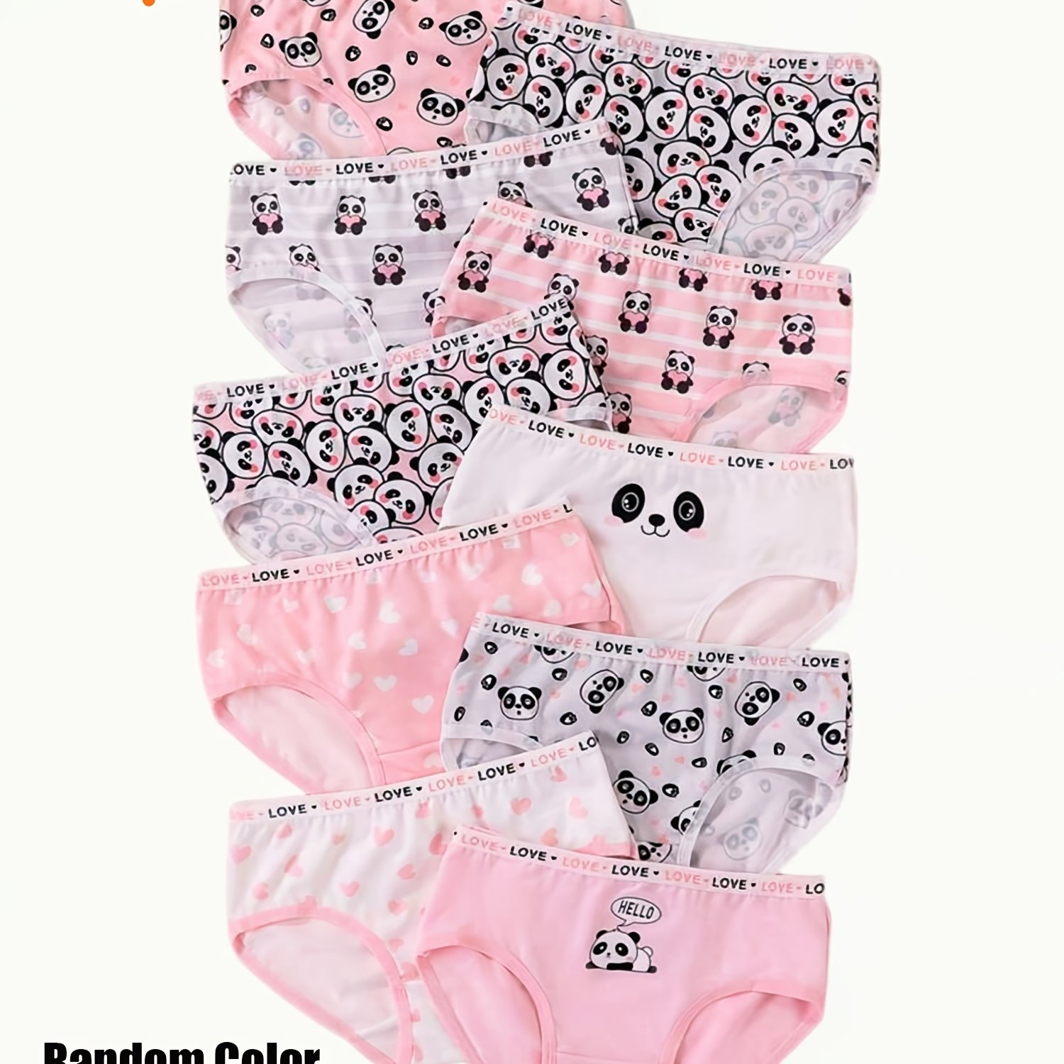 E-shop 6er-Set Zufällige Farben Süße Panda-Druck Mädchen-Slips, Rosa Serie Mädchen-Unterwäsche