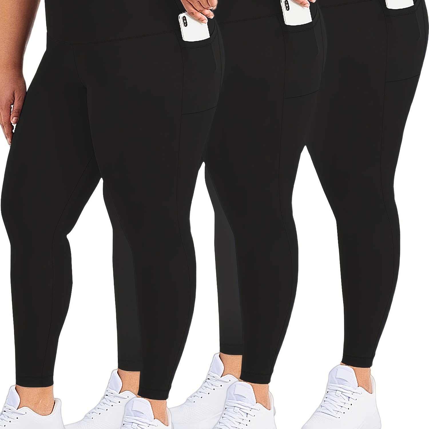 3pcs Package-plus Size Leggings With Pockets For Women, High Waisted Tummy Control Soft Yoga Pants-elegant And Comfortable- For Summer