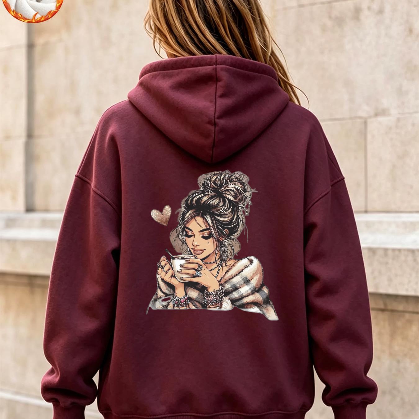 Image of Women's Y2k Black Hoodie With Retro Female Print & Heart Graphic, Loose Fit Casual Pullover, Machine Washable, Easy Versatile Style, Local Warehouse Shipping, Retro Streetwear Essential