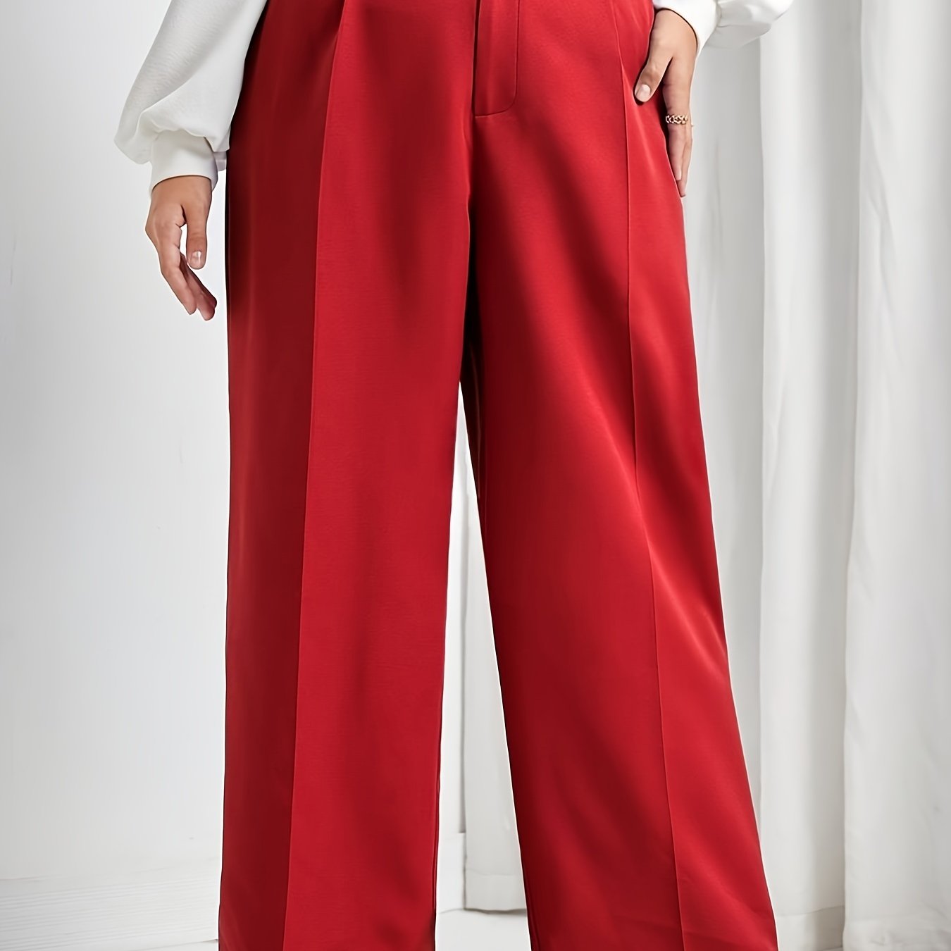 Plus Size Business Casual Pants Women's Plus Solid Plicated - Temu