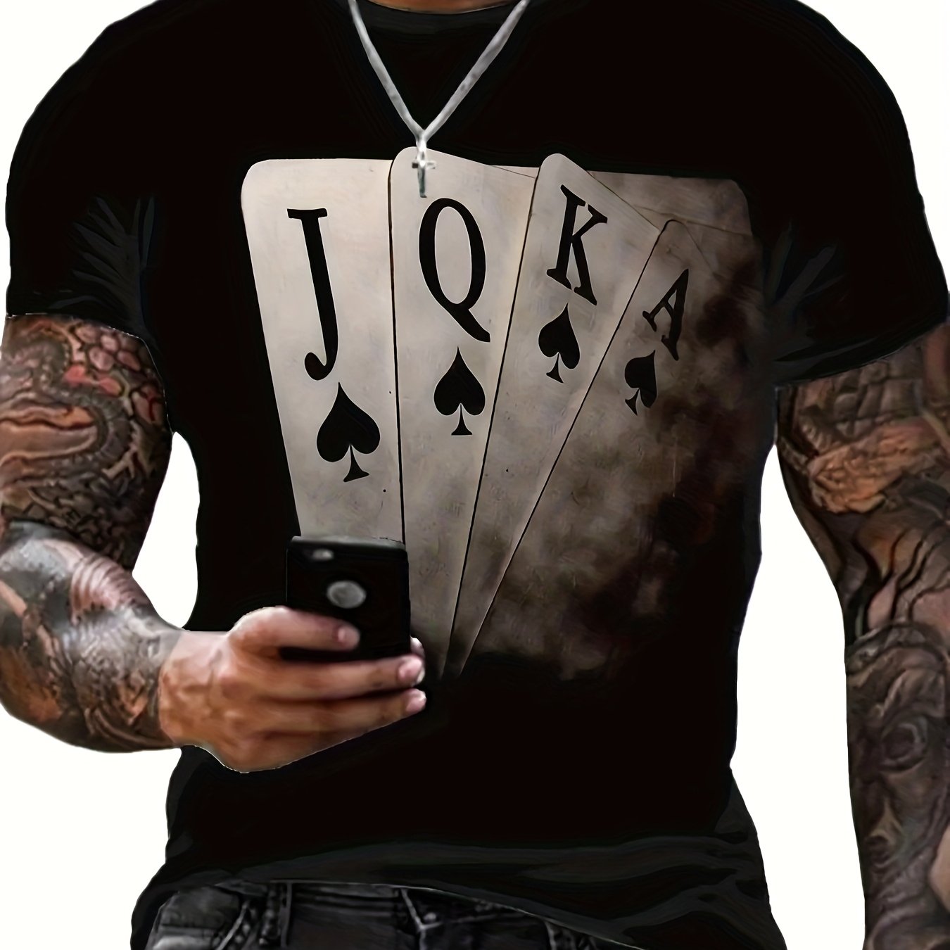 TEMU Playing Card Graphic T Shirts Men Clothing Streetwears 3d Print Poker T-shirt Men Short Sleeve Tops Tees