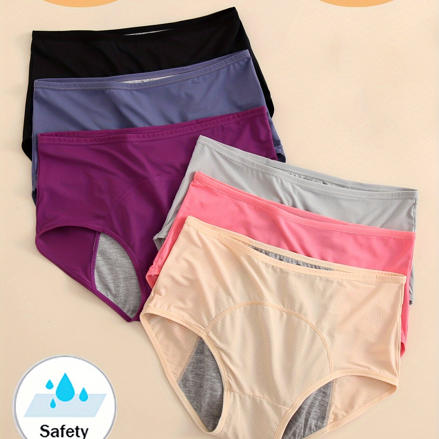 Image of 6pcs Women's Leakproof Period Panties - High Elasticity, Breathable Mesh, Triple-layered, Wide Briefs, Tummy Control, Plus Size (oxl-5xl), Seamless Underwear, High Waist, Period Panties
