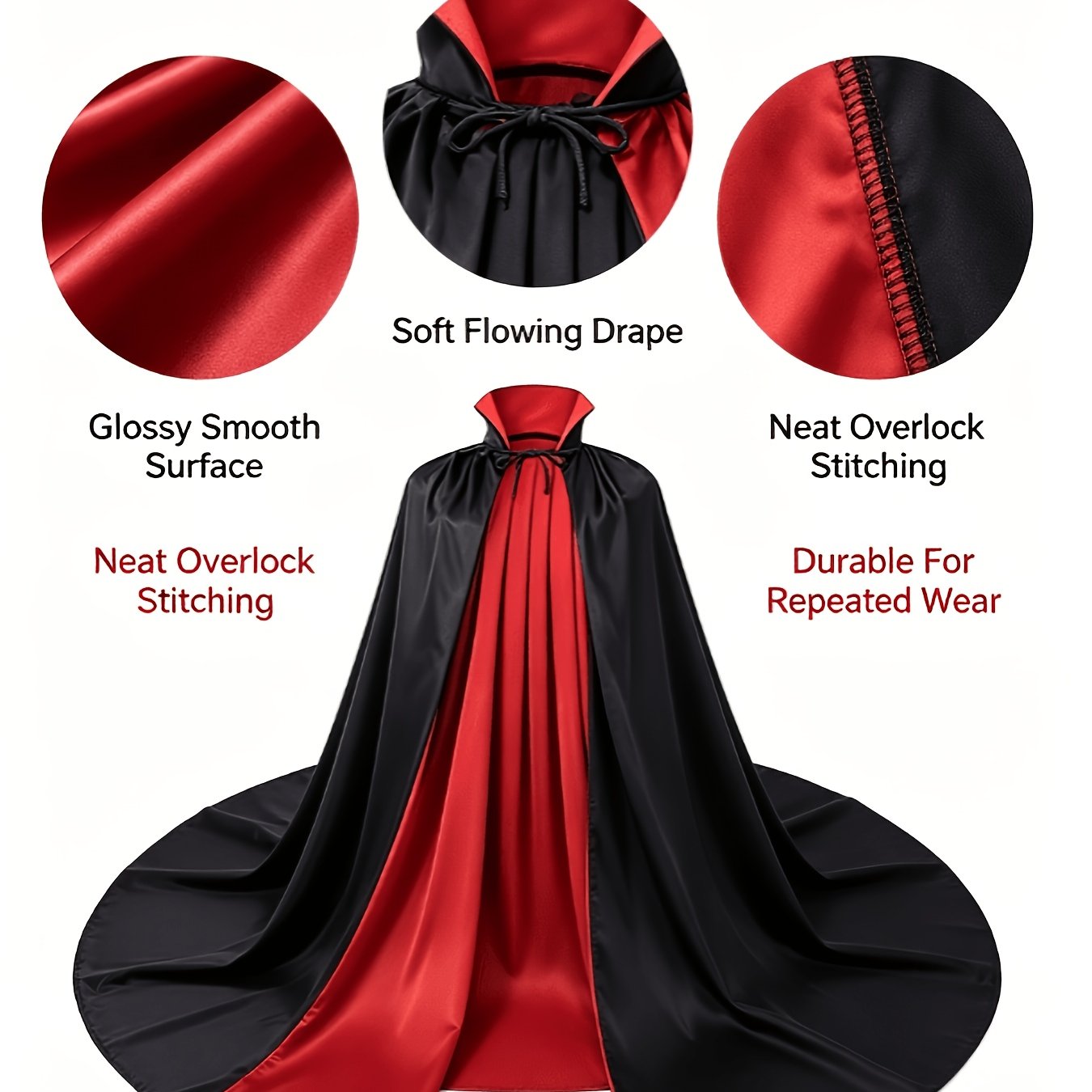 TEMU Capa de disfraz retro para - Capa de vampiro y de cara con cuello , cordones ajustables, lavable a máquina, adecuada para fiestas de Halloween y