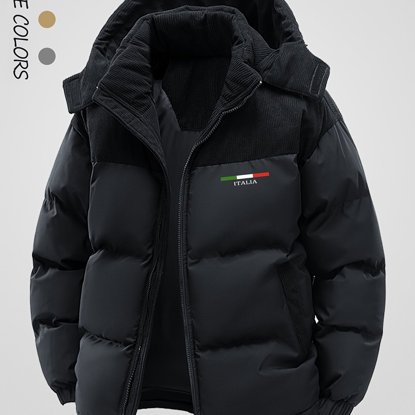 TEMU Italia Winter Men's Thick Coat With Spliced Hooded Coat, Winter Warm And Simple Casual Men's Jacket, Coat, Jacket
