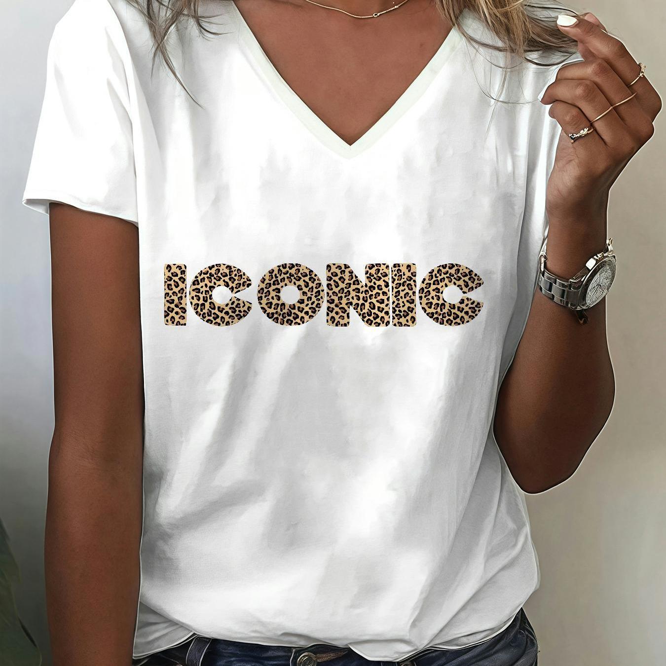 TEMU Lz250813X43 T-shirts imprimés 2D à plat, hauts pour femmes, t-shirts décontractés à manches courtes, lavables en machine, col en V pour , l'été