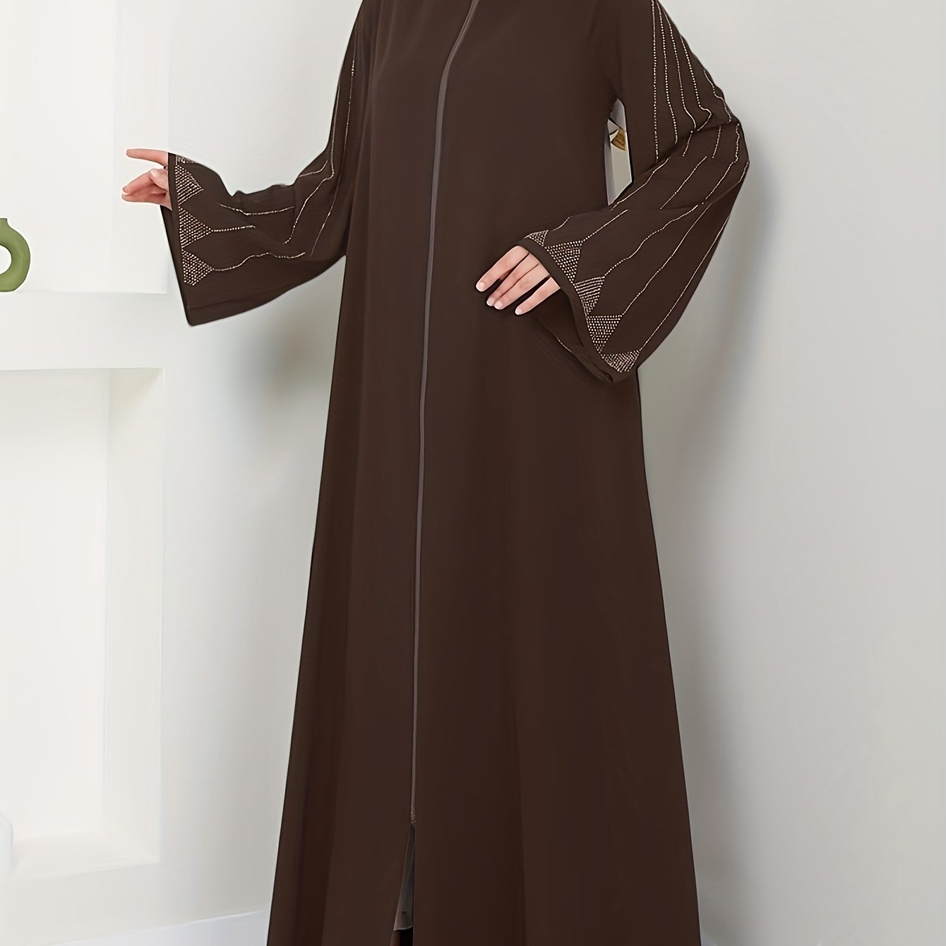 E-shop Traditionelles Damenkleid im orientalischen Stil mit langen Ärmeln und Reißverschluss, elegantes Abaya-Langkleid
