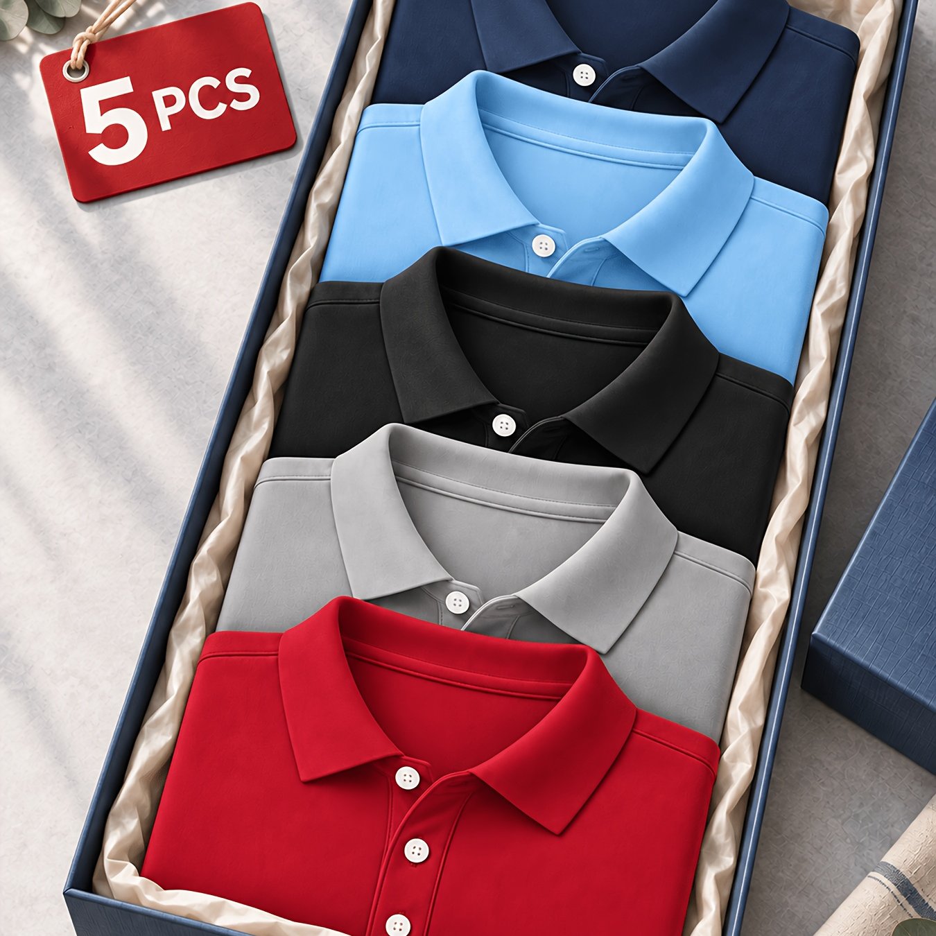TEMU 5pcs Mixed Men's Casual Turtleneck T-shirts, Short-sleeved Shirts For Outdoor Activities In Summer, Made Of Polyester Fiber, Suitable For