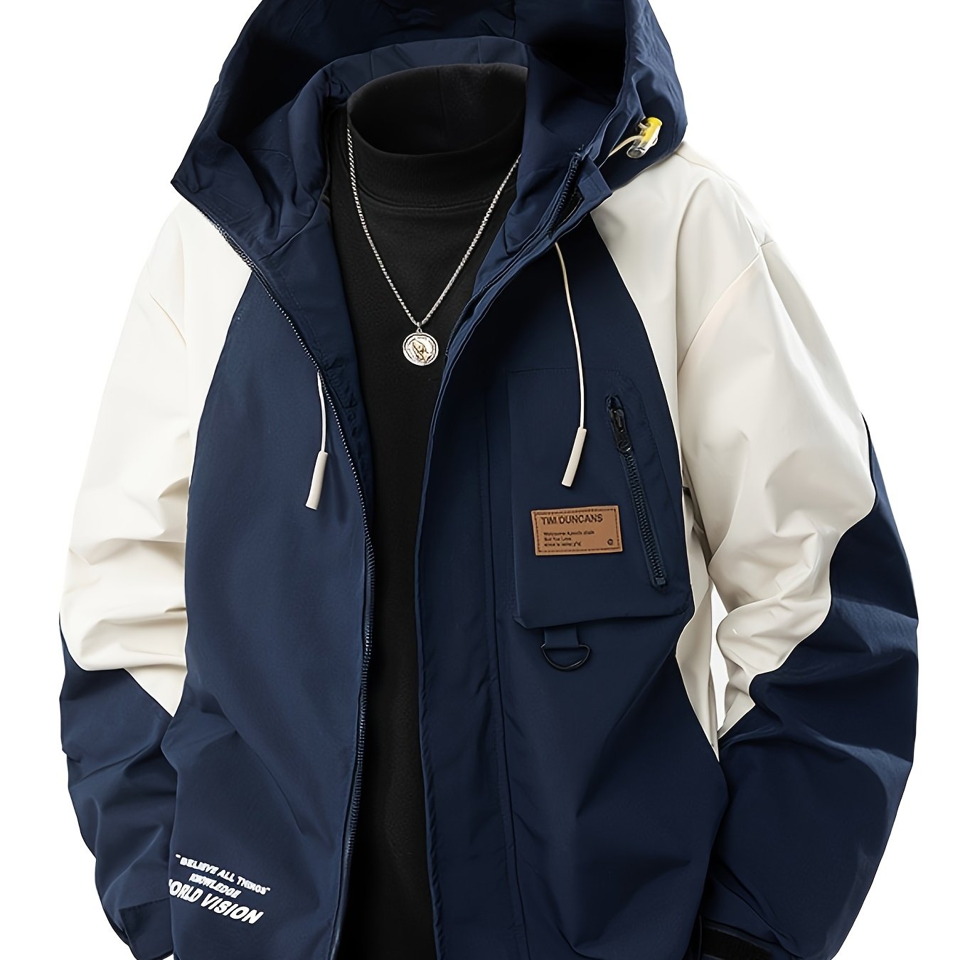Image of Plus Size Windbreaker Jacket Men Spring Autumn New Outdoor Cargo Jacket Large Size Color-block Hooded Coat