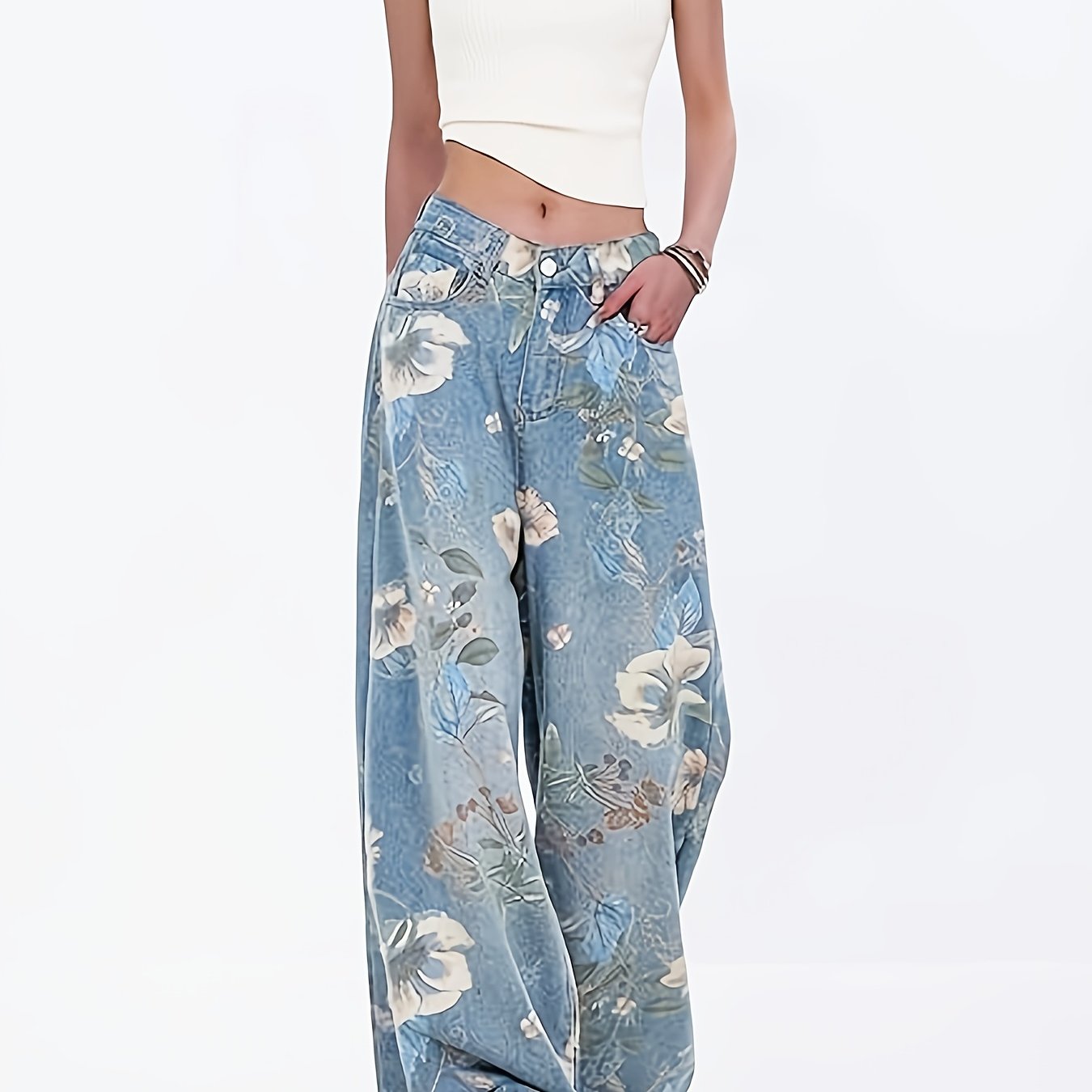 Image of Women's High-waisted Wide-leg Jeans - Non-stretchy Pants For A Fit, Streetwear To Formal Events, Machine Washable Trousers, Versatile Bottoms, Relaxed Fit, Fabric, Stylish Bottoms, Trend