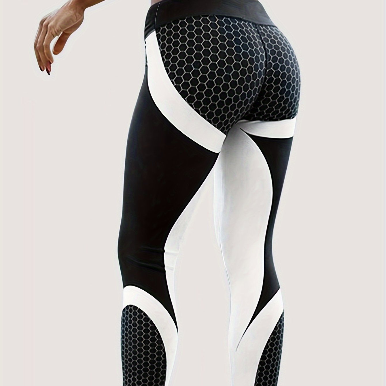 Women's High Waist Honeycomb Print Yoga Pants, Lifting Sports Fitness Quick-dry Leggings For Running And Workout