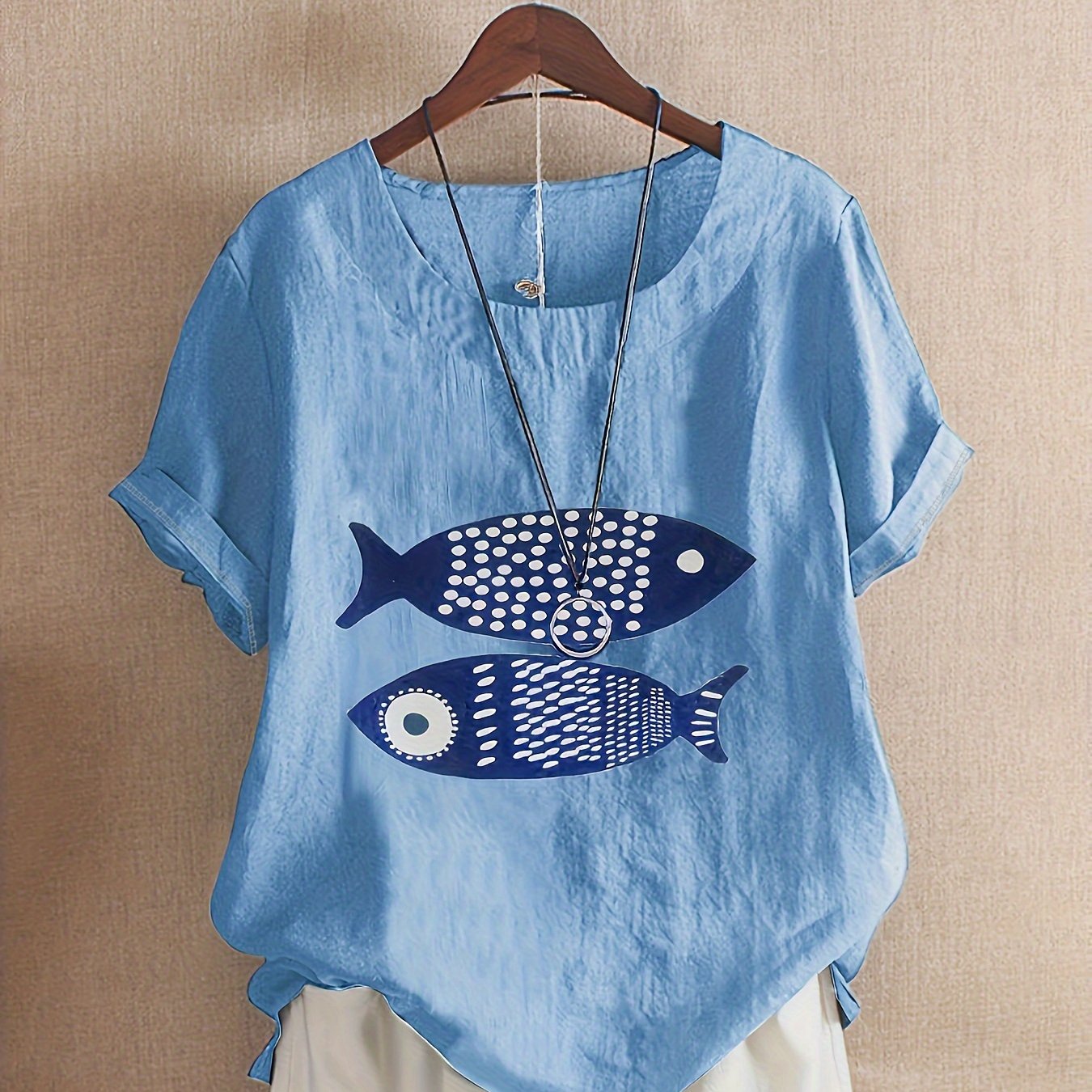 Plus Size - Plus Size - Plus Size Shirt, New Style Casual Loose Printed Short Sleeve Pullover Shirt, Women's Clothing