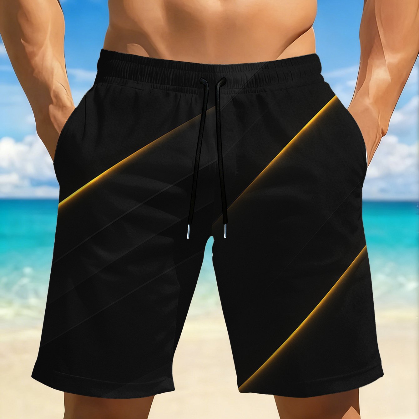 TEMU Men's Quick-drying Breathable Beach Shorts, Featuring Colorful Printed Designs, Elastic Waistband With Drawstring, And Pockets, Shorts Are