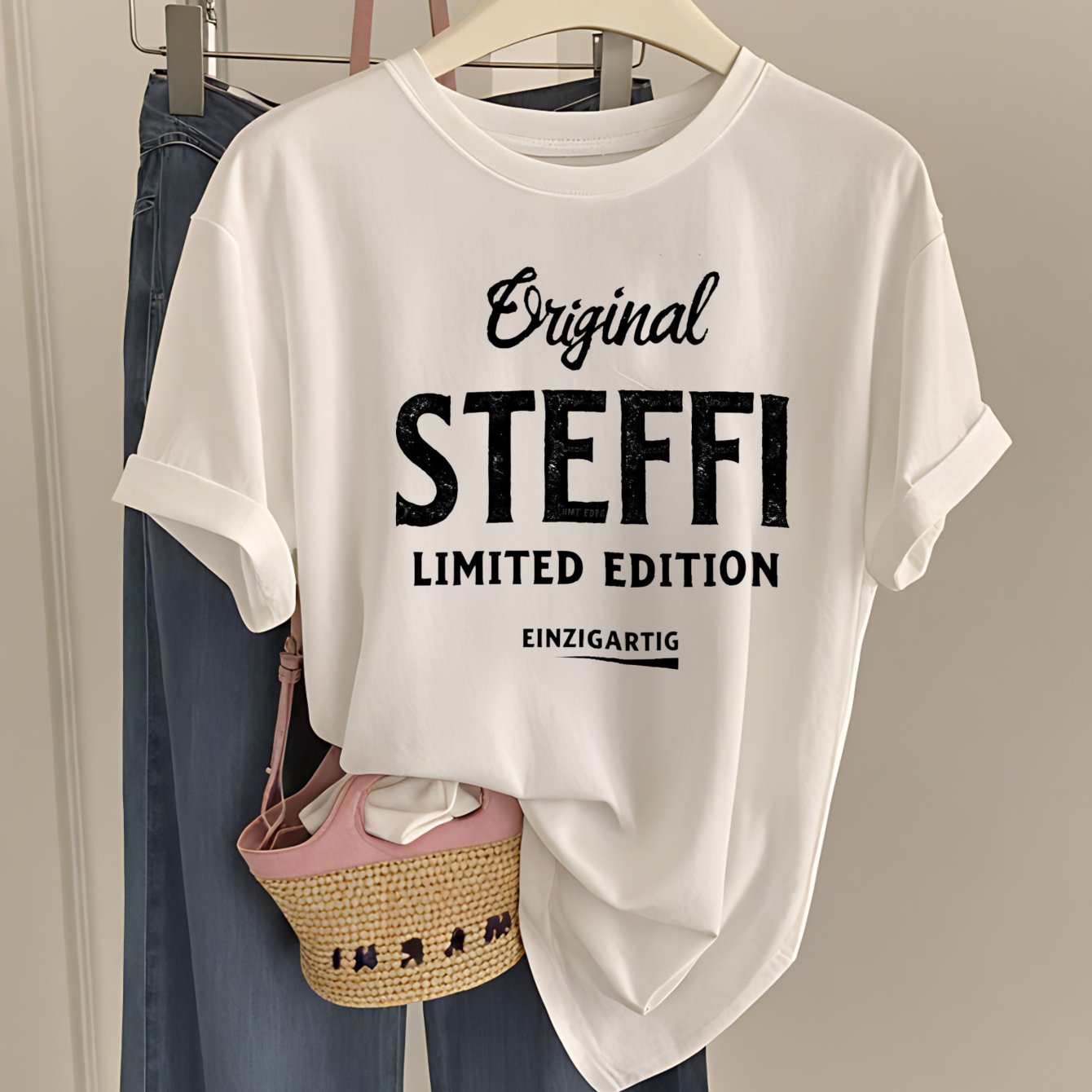 Image of Plus Size - Edition Women's Crew Neck T-shirt In 220g, White With Print, Perfect For And Machine Washable