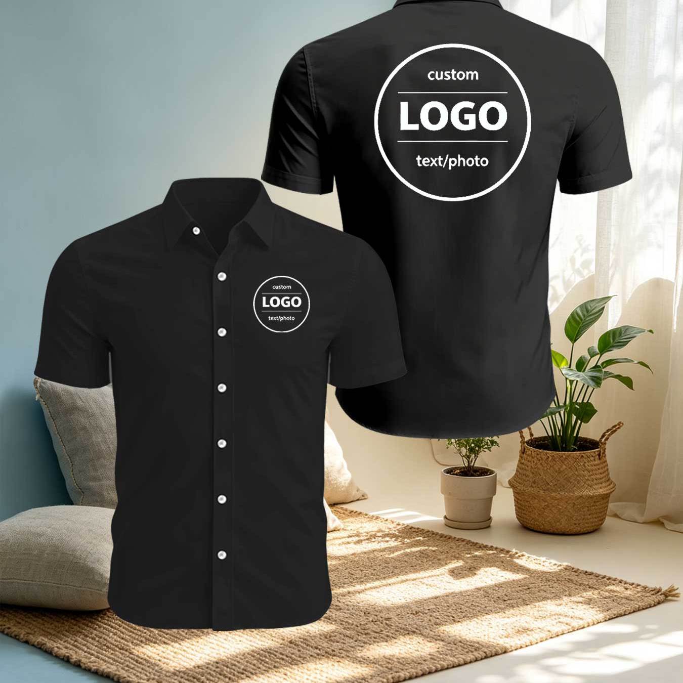 TEMU Custom Shirts; Add Your Own Photo/selfie, Casual Lapel Short-sleeve Style, -building Apparel, Workwear, Soft And Breathable Fabric
