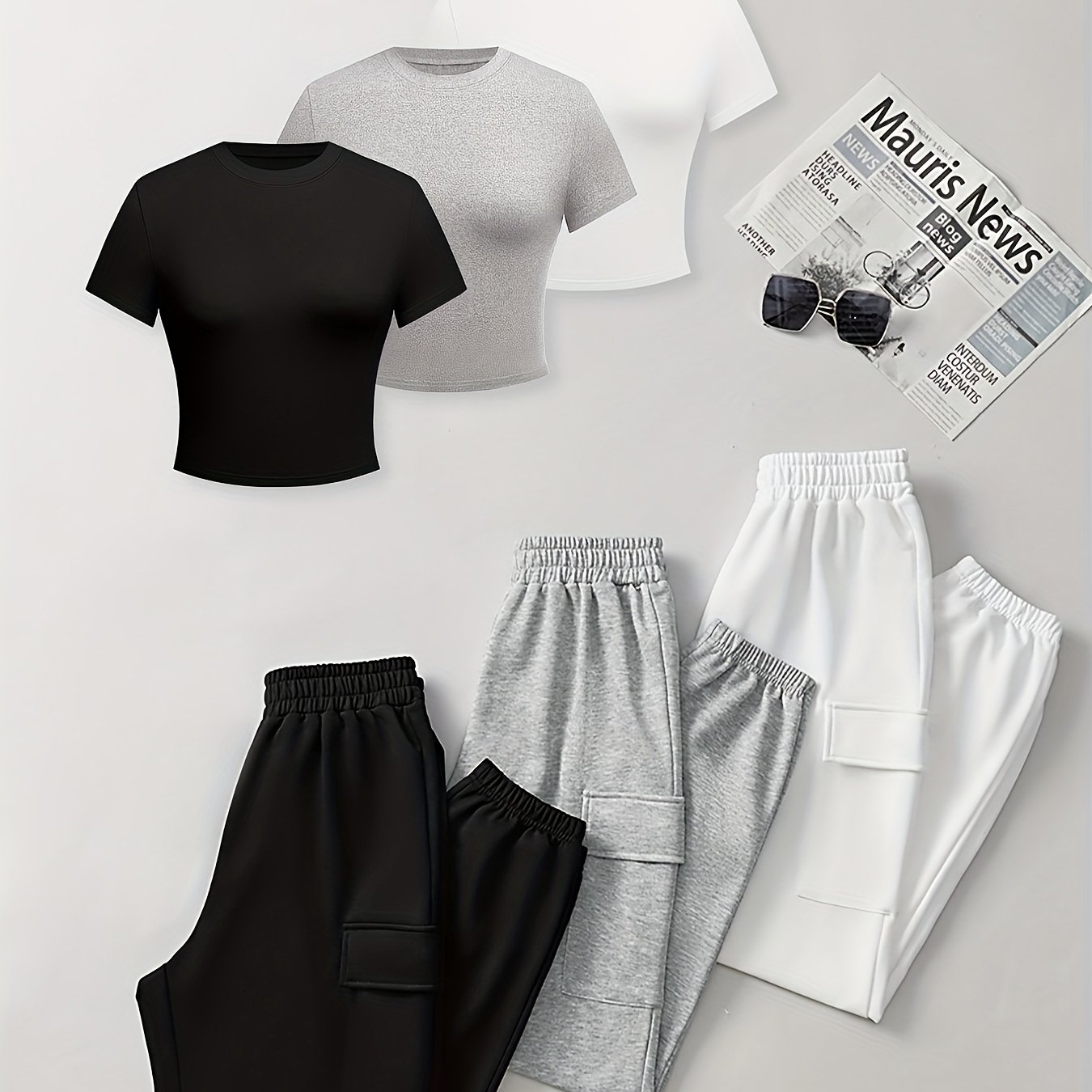 TEMU 6pcs Set For Women, Casual Short-sleeve T-shirt For Spring And Summer, Made Of Lightweight And Breathable Fabric, Featuring An Elastic Waistband