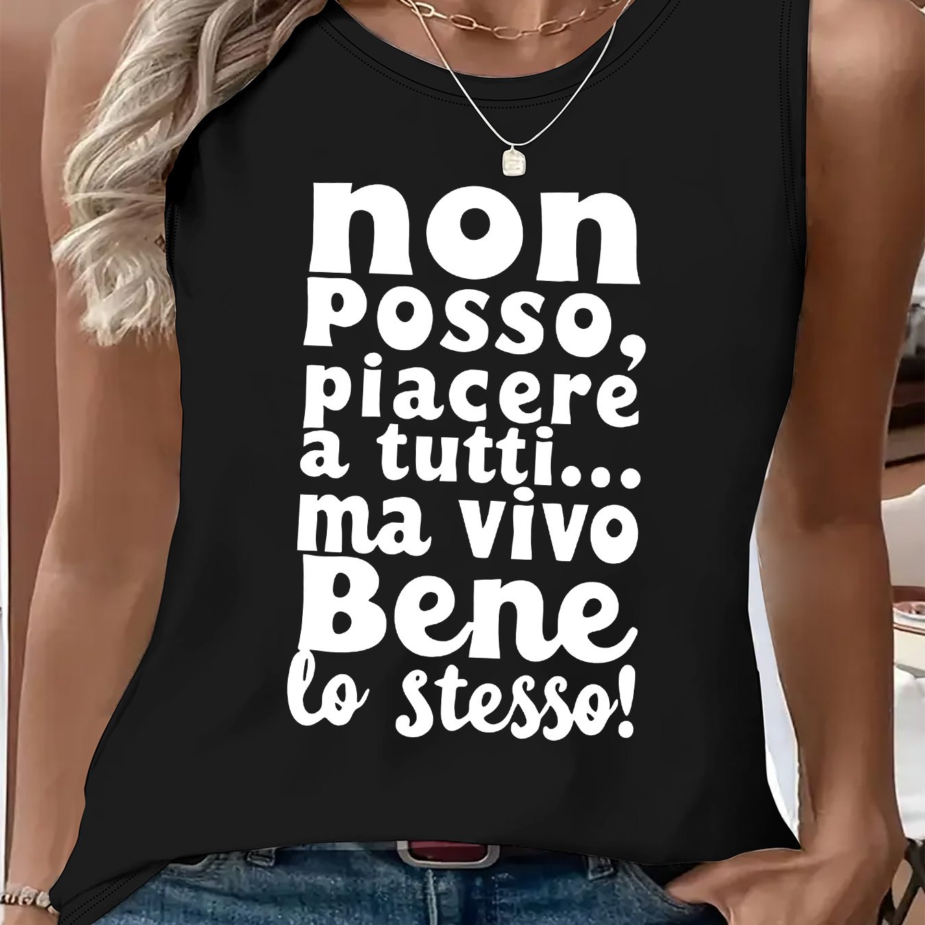 TEMU Graphic Print Tank Top, Sleeveless Casual Top For Summer & Spring, Women's Clothing
