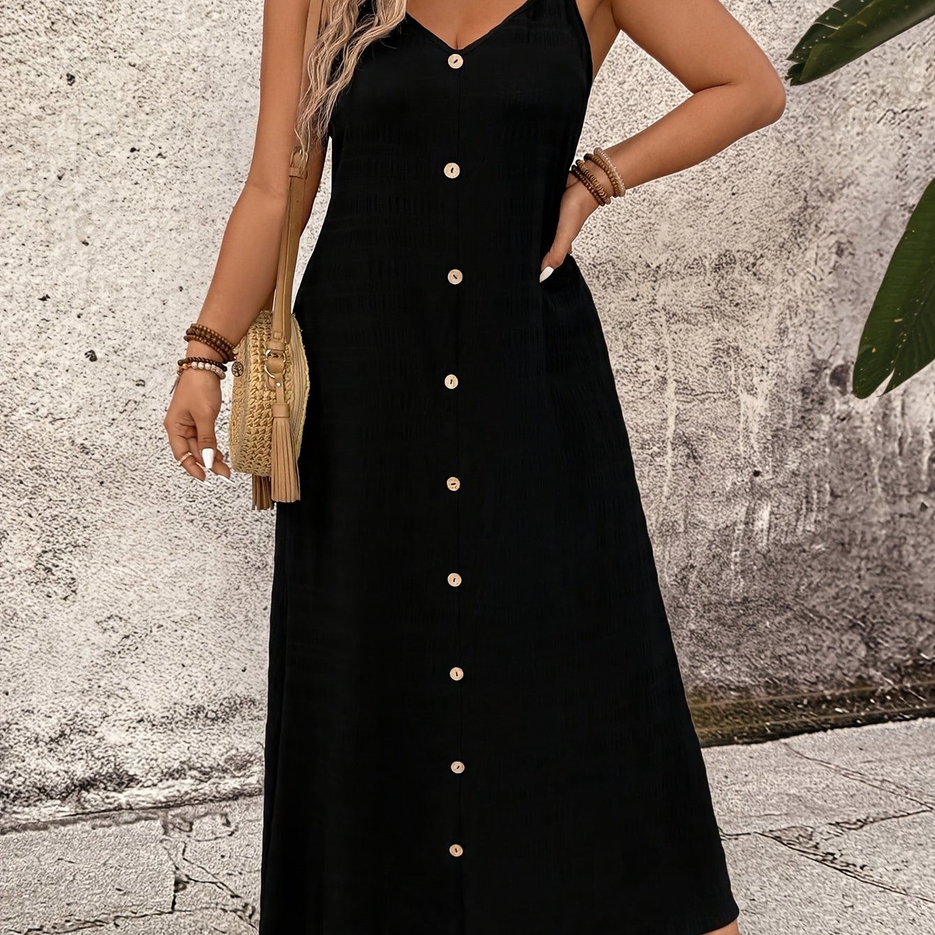 TEMU Robe grande taille, nouvelle mode à bretelles spaghetti avec boutons et cordon de serrage, adaptée à toutes