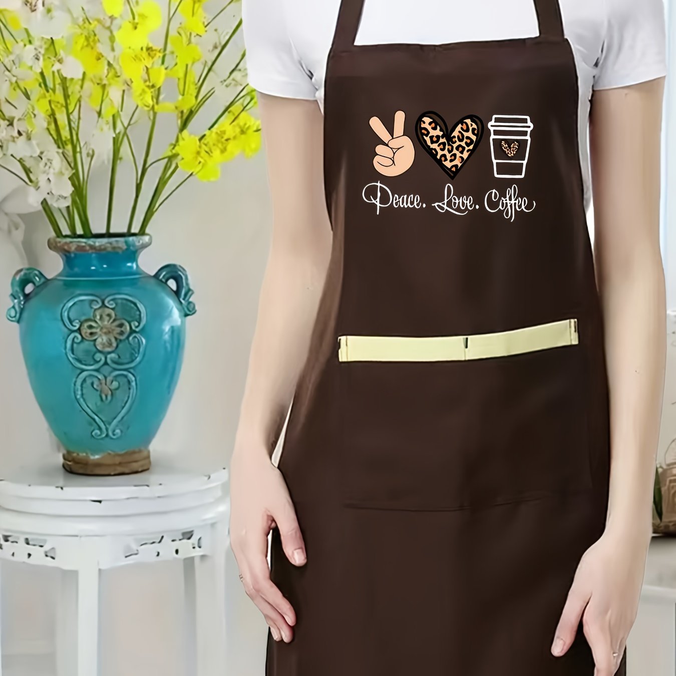 TEMU European And American Cartoon Letter Block Pocket Adjustable Neck Women's Practical Work Apron