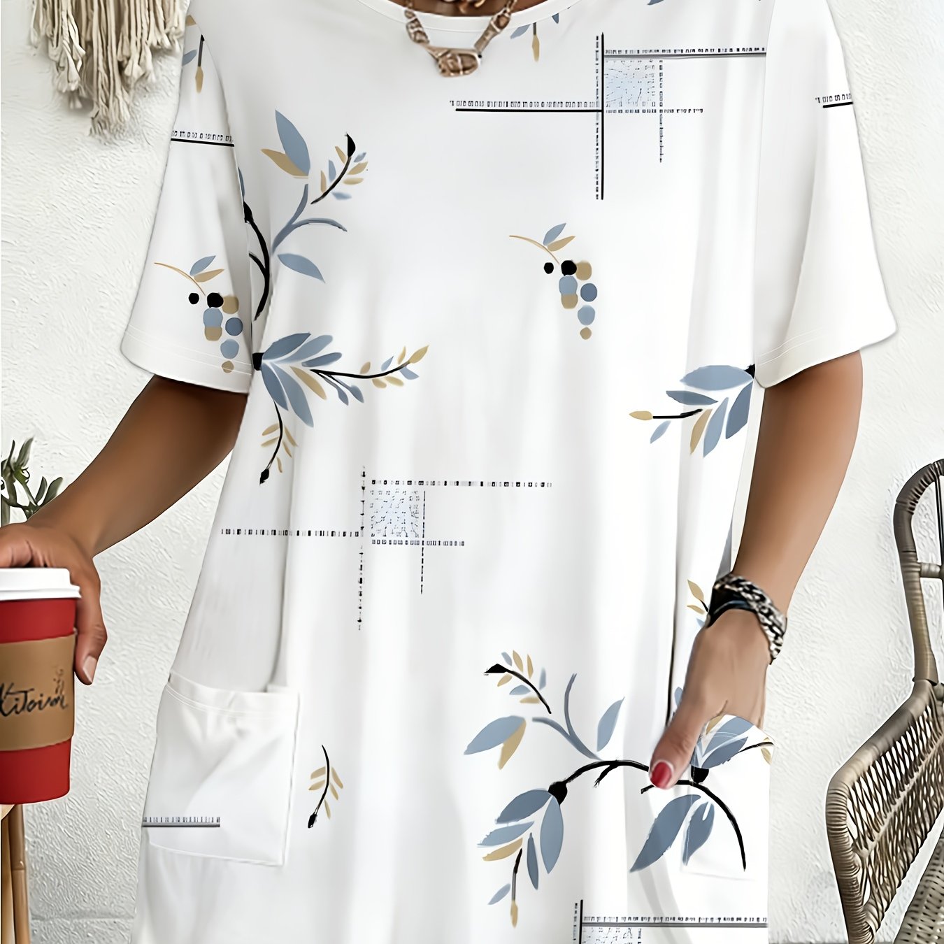 TEMU White Loose-fit Short-sleeve Women's Summer New Arrival Casual Plus-size Midi T-shirt Dress
