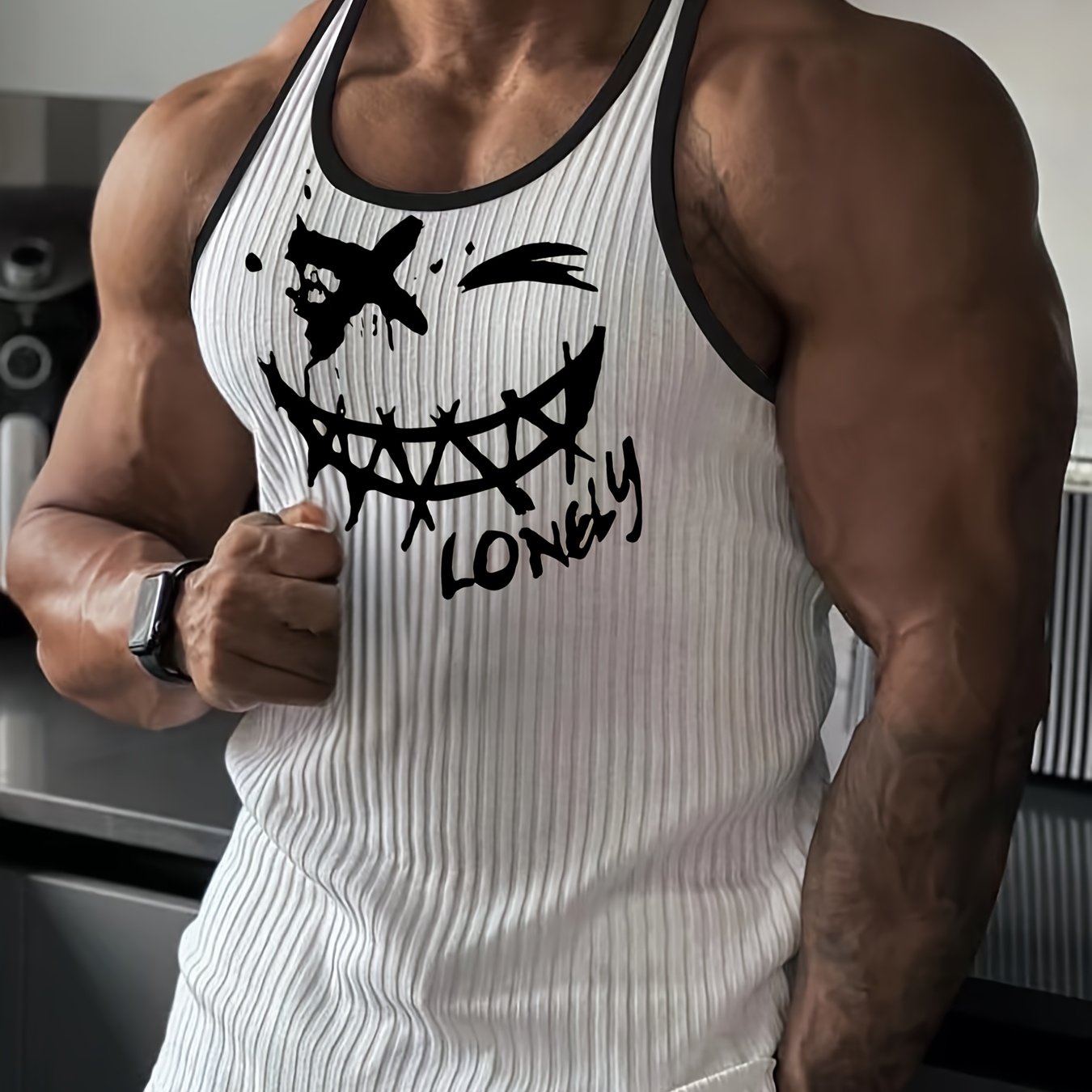 TEMU Breathable Men's Sleeveless Outdoor Print Training Tank Top For Summer Fitness, Knit