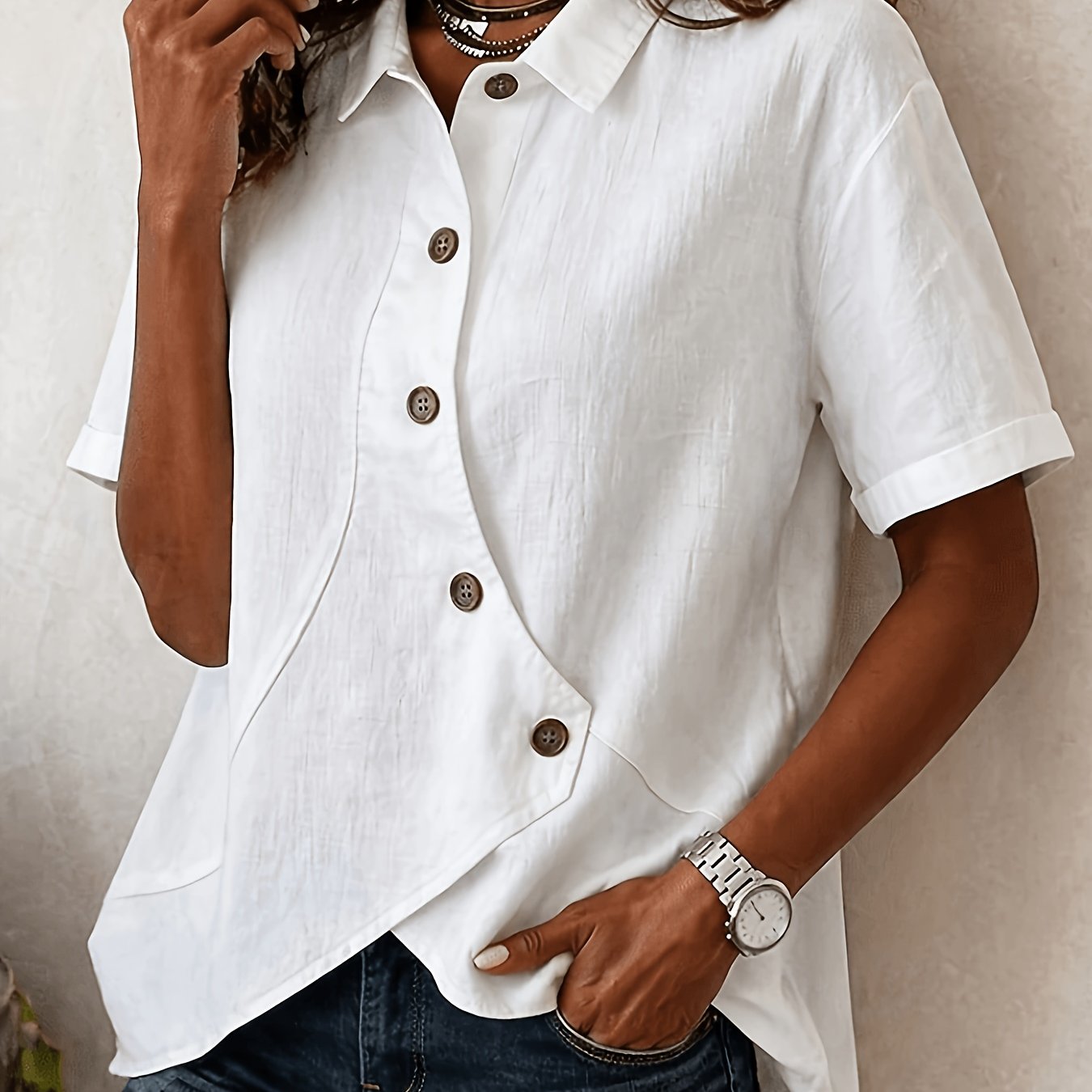 TEMU Plus Size Women's Casual Short Or Long Sleeve Shirt Top