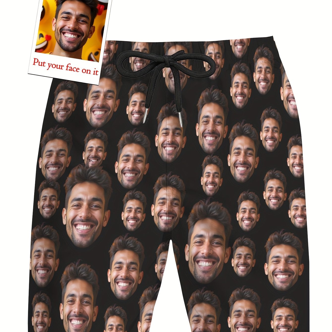 TEMU Customizable Men's Beach Shorts With Personalized Face Print- Lightweight, Breathable, Comfortable- Perfect For Parties, Birthdays, And Gifts-